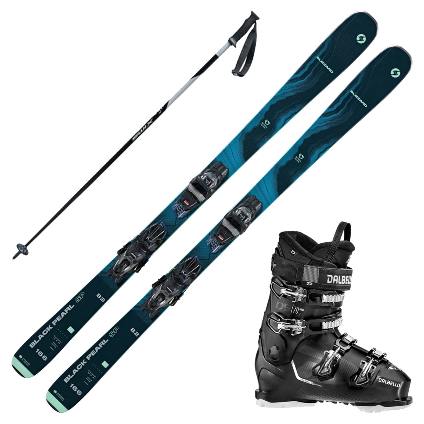 2024 Blizzard Black Pearl 82 SP Women's Skis with Dalbello DS MX 70 GW Boots and Poles