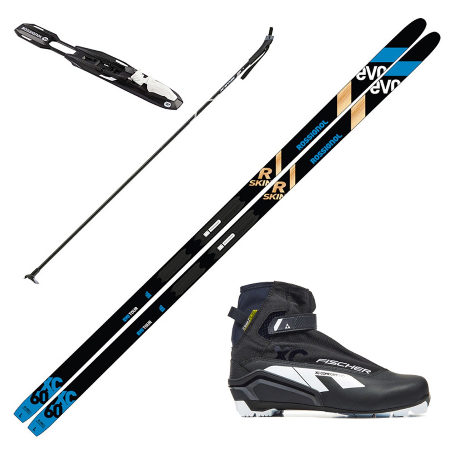 2023 Rossignol Evo XC 60 R-Skin Skis w/ Fischer XC Comfort Pro Boots and Poles