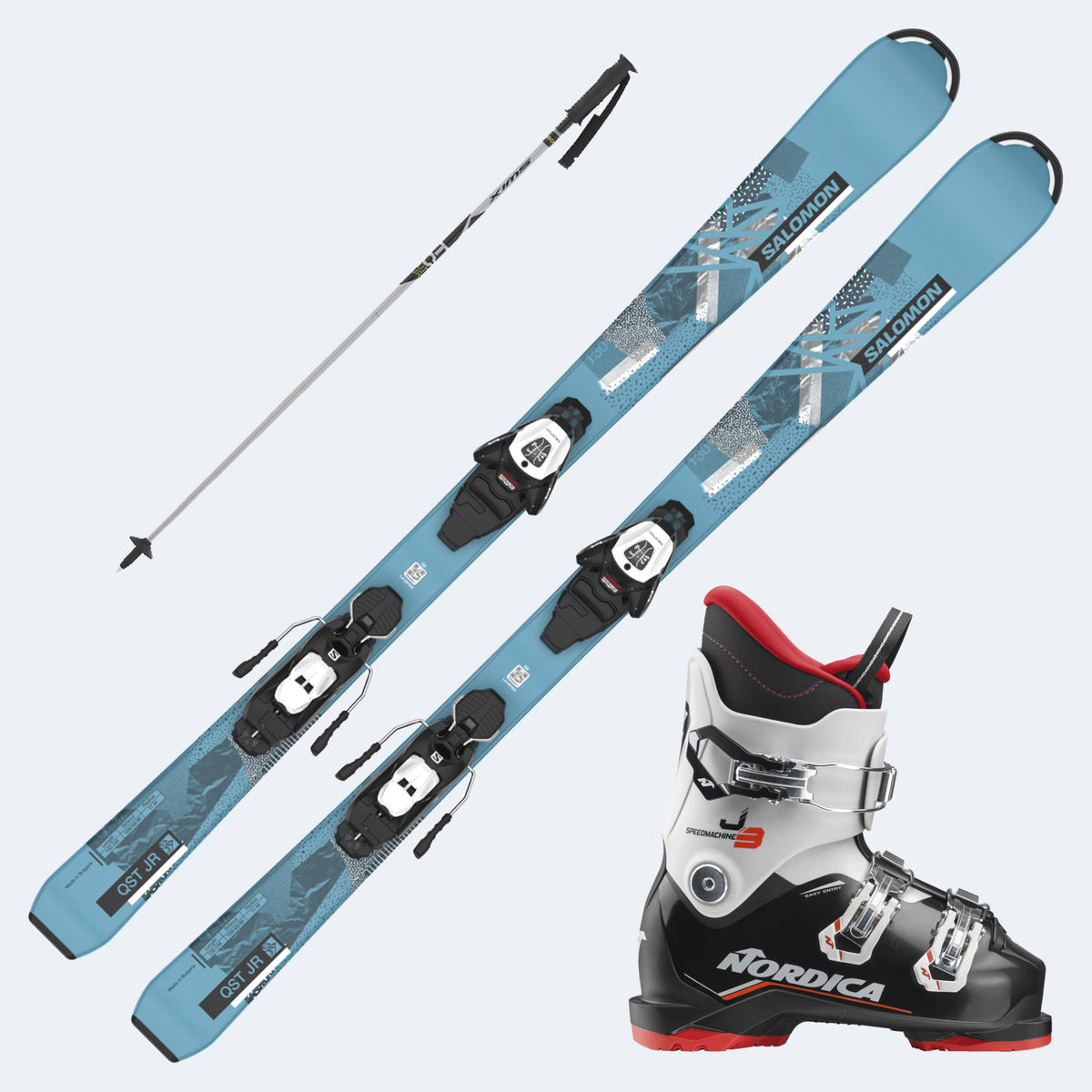 2023 Salomon QST Jr Junior Skis with SpeedMachine J Boots and Poles