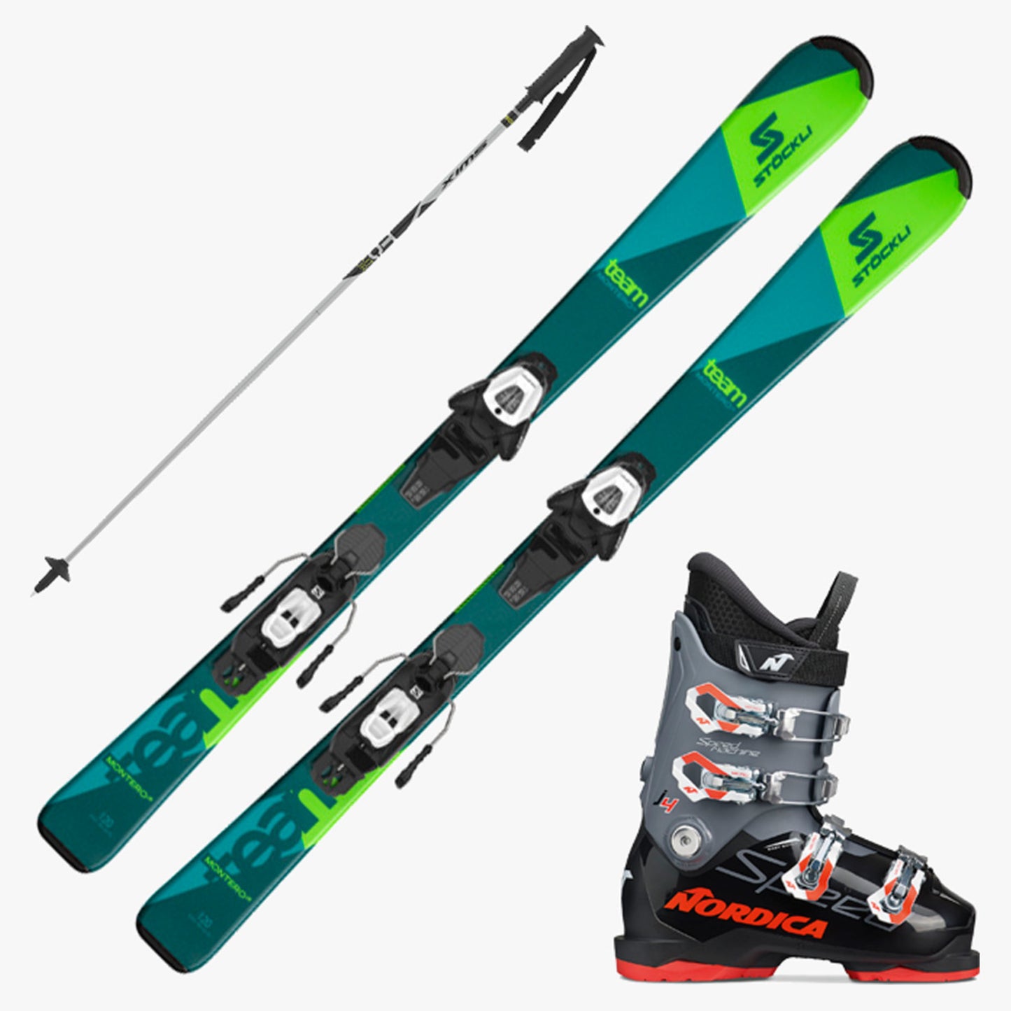 2024 Stockli Montero Team Jr Ski w/ Nordica Speed Machine Jr Boots and Poles
