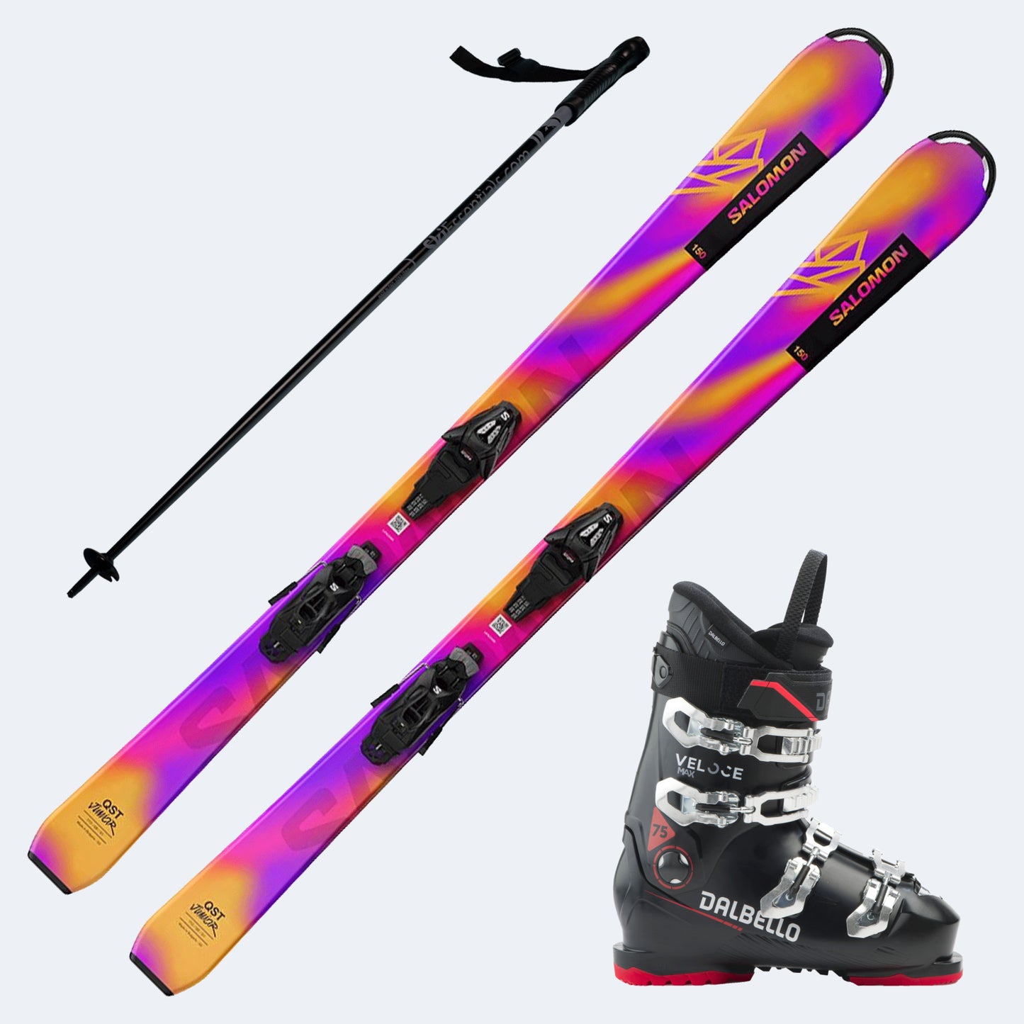 2026 Salomon Lux Junior Skis with Dalbello Veloce Max 75 Boots and Poles