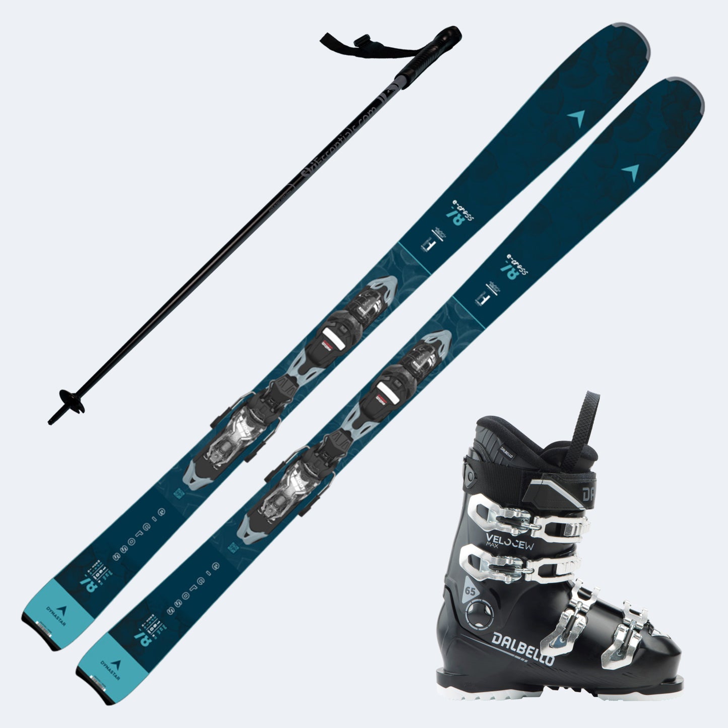 2025 Dynastar E-Cross 78 Women's Skis with Dalbello Veloce Max 65 Boots and Poles