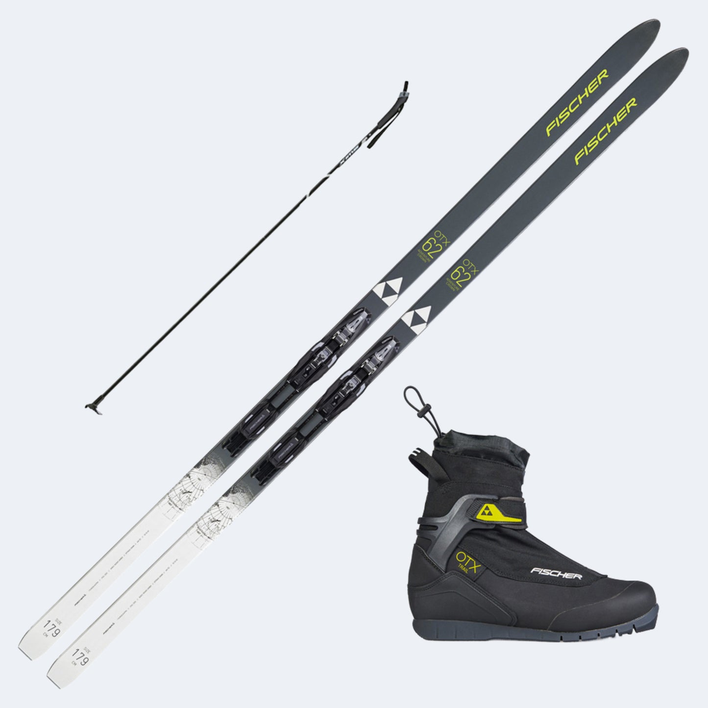 2025 Fischer Adventure 62 Crown Xtralite Skis with Fischer OTX Trail Boots and Poles