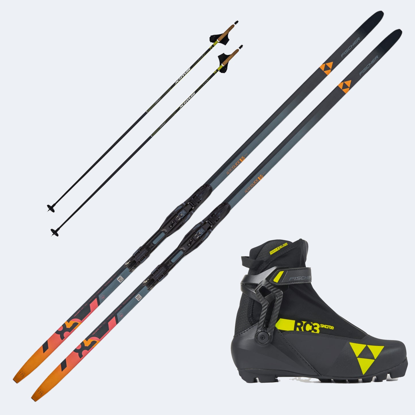 2026 Fischer Aeroguide Skate 85 Skis with Fischer Boots and Poles