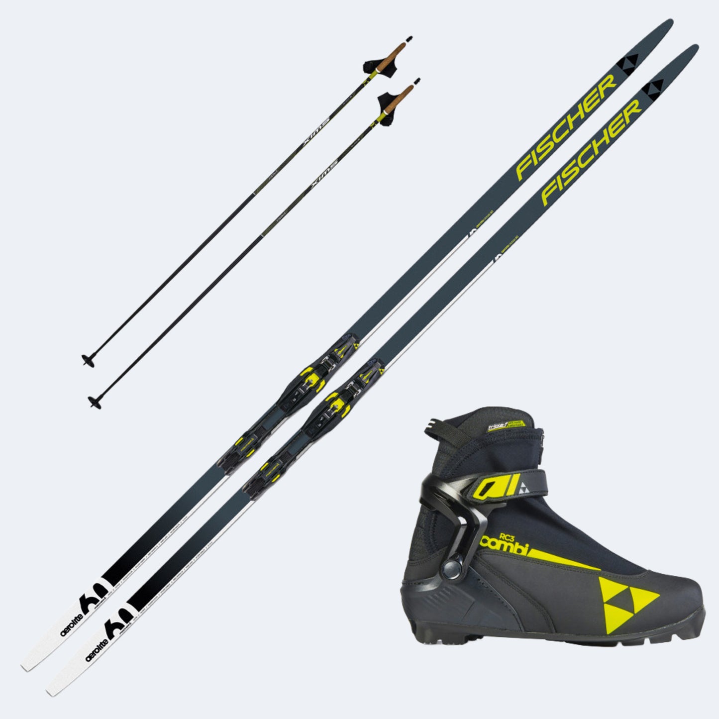 2025 Fischer Aerolite Classic 60 Skis with Fischer RC 3 Combi Boots and Poles