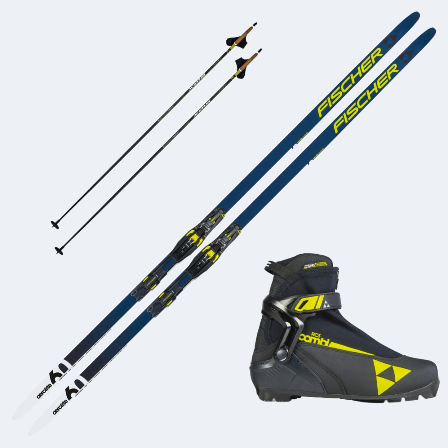 2025 Fischer Aerolite Skate 60 Skis with Fischer RC 3 Combi Boots and Poles