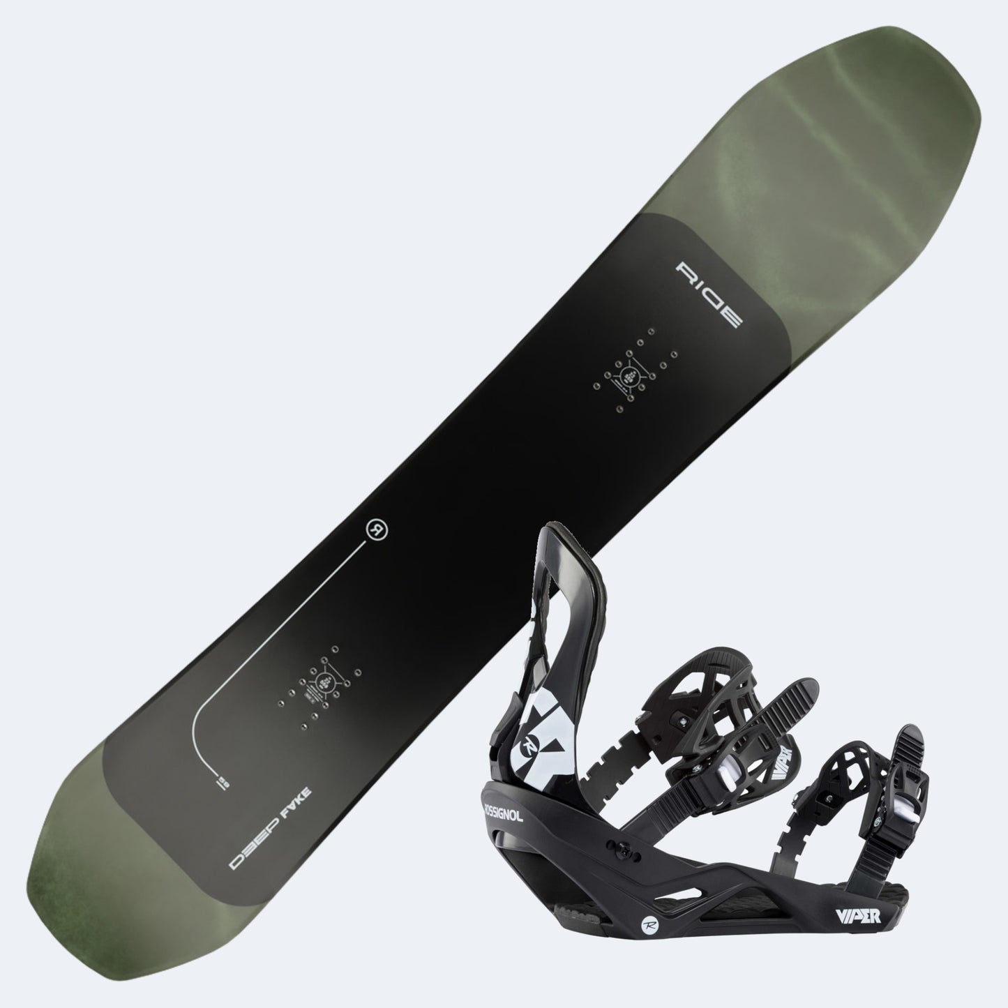 2025 Ride Deep Fake Snowboard with Rossignol Viper Bindings