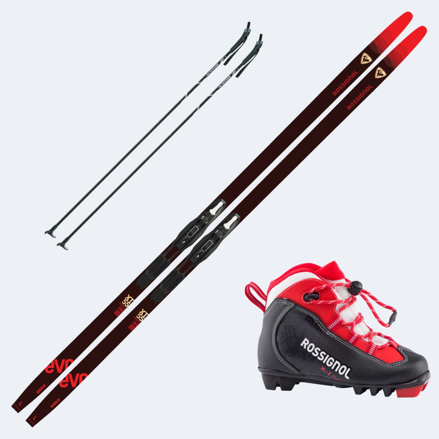 2025 Rossignol Evo 55 Action Junior Skis with Rossignol X1 Junior Boots and Poles