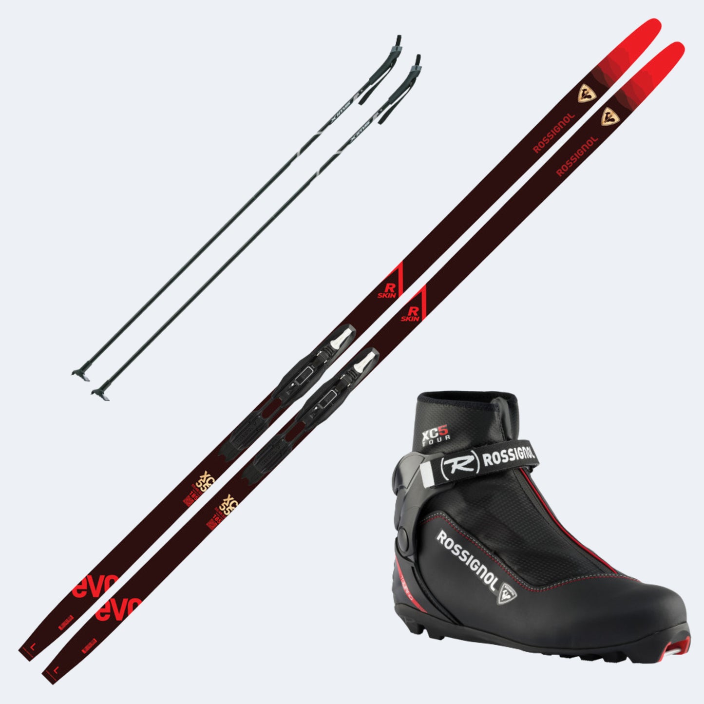 2025 Rossignol Evo XC 55 R-Skin Skis with Rossignol XC 5 Boots and Poles