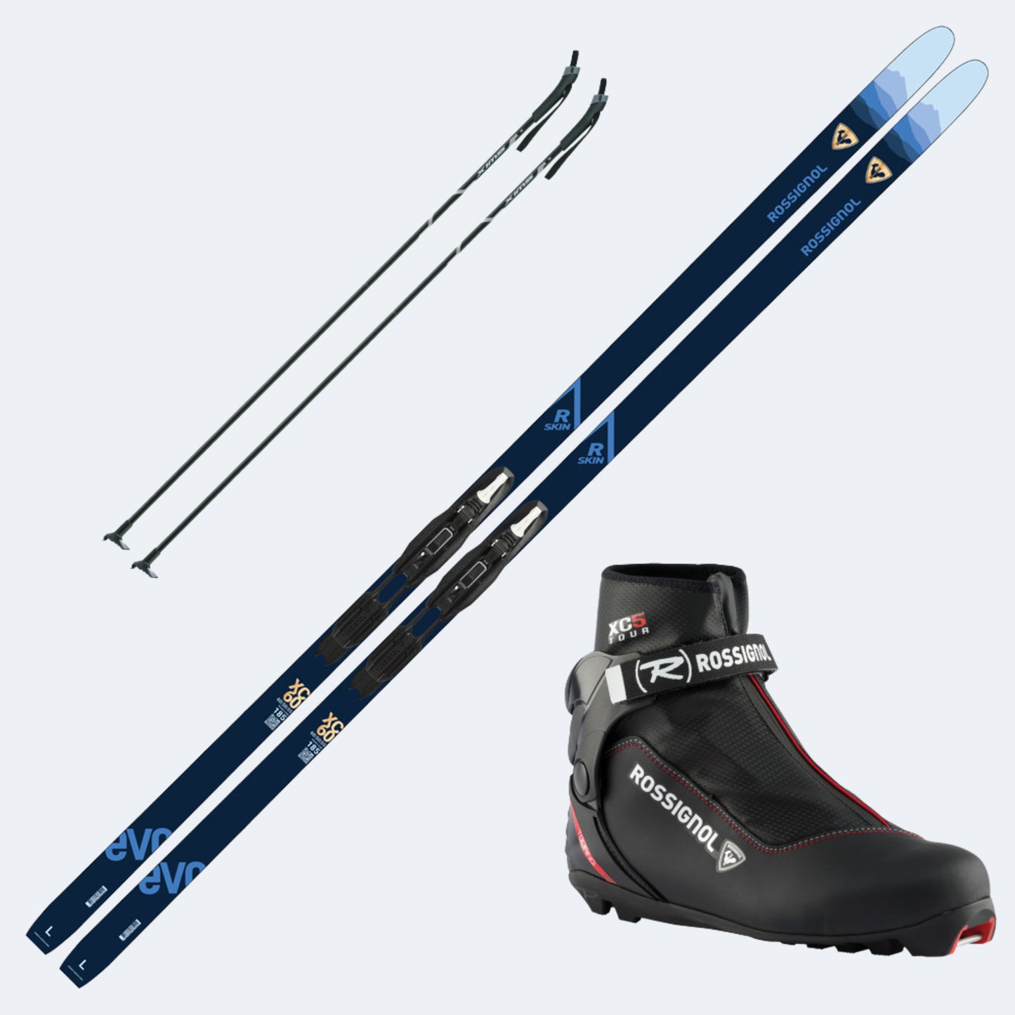 2025 Rossignol Evo XC 60 R-Skin Skis with Rossignol XC 5 Boots and Poles