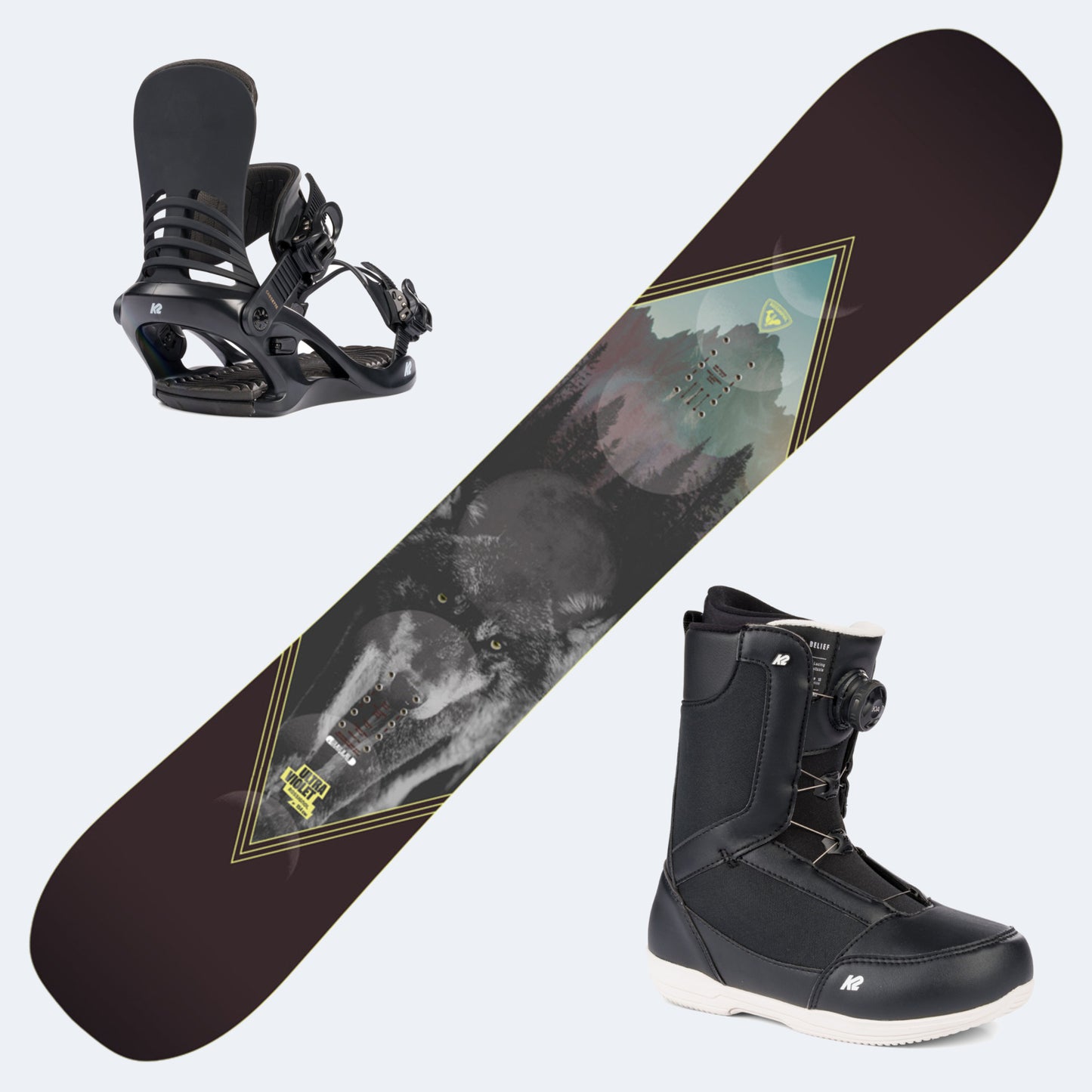 2025 Rossignol Ultraviolet Women's Snowboard with K2 Belief Boots And K2 Cassette Women's Bindings