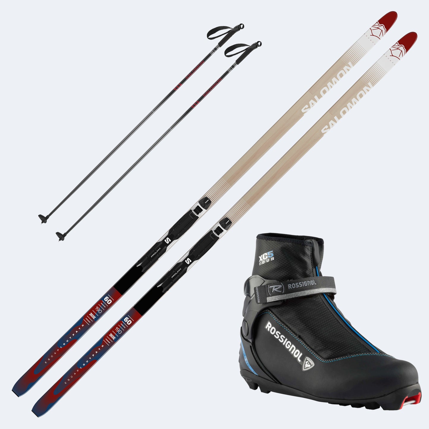 2026 Salomon Escape Outpath 60 Skis with Rossignol XC 5 Boots and Poles
