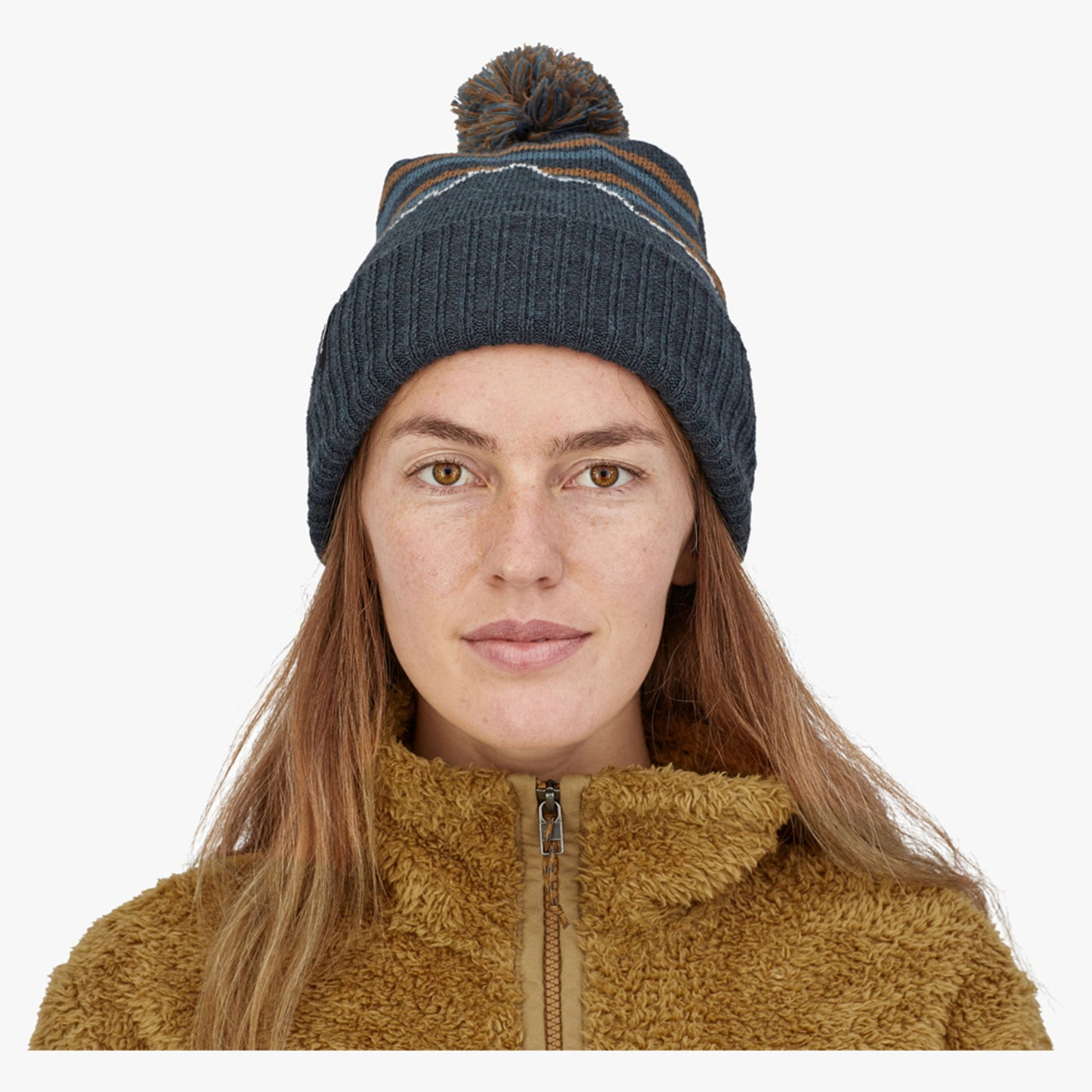 Patagonia Powder Town Beanie - Fitz Roy Stripe Knit: Smolder Blue