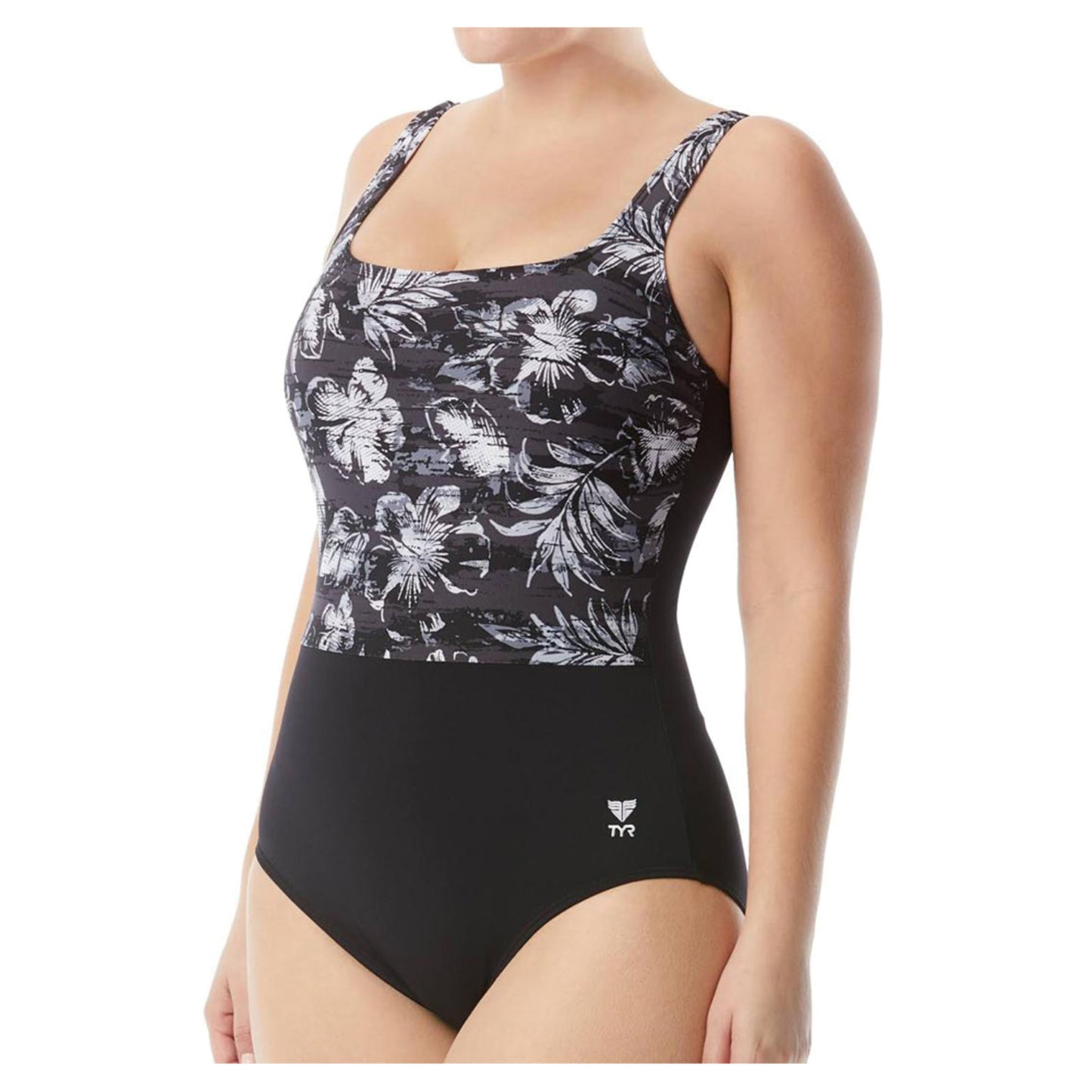 TYR Boca Scoop Neck ControlFit Women's Bathing Suit - BLACK GREY - 18