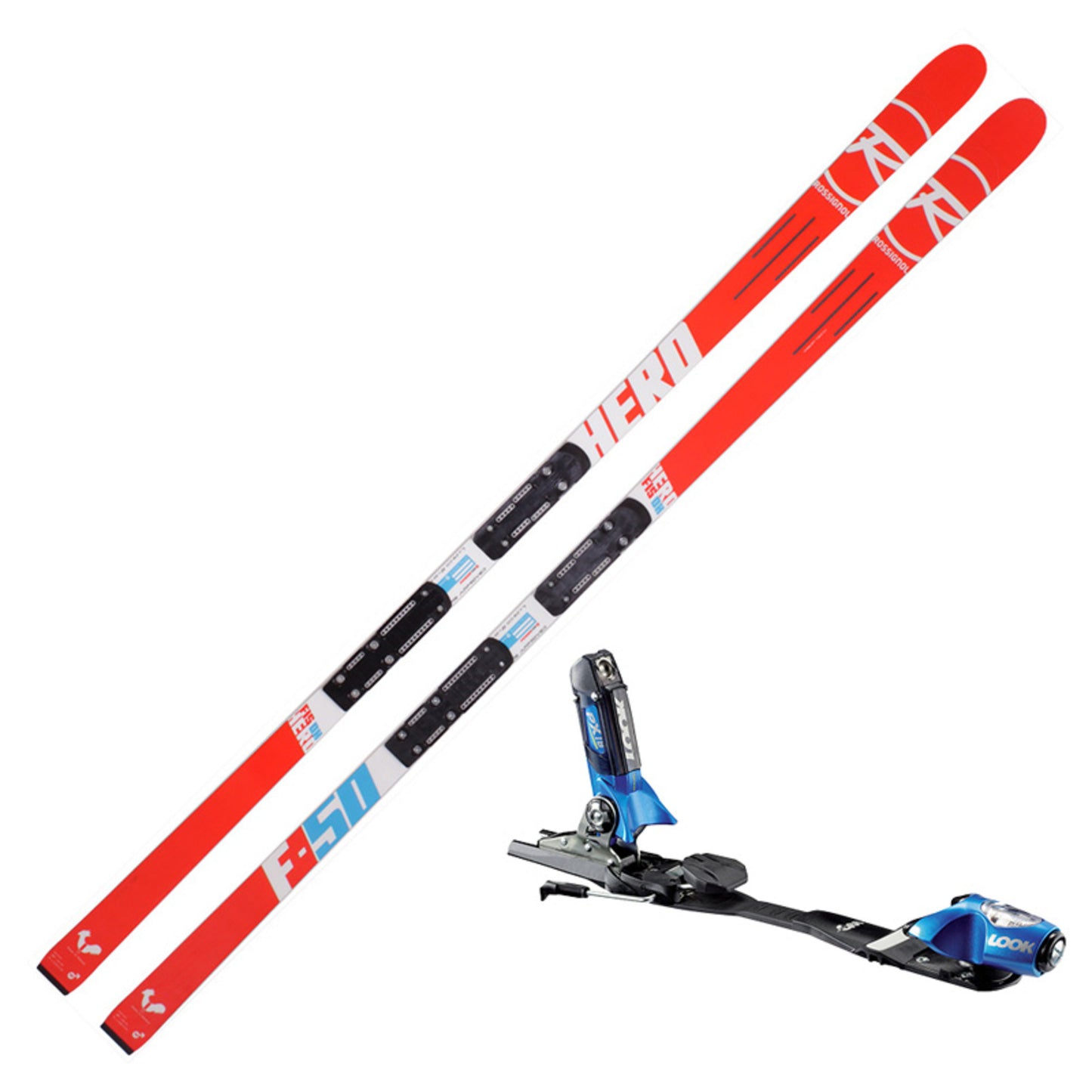 2015 Rossignol Hero F50 DH Hard Snow Skis w/ Look PX 18 Rockerflex Bindings