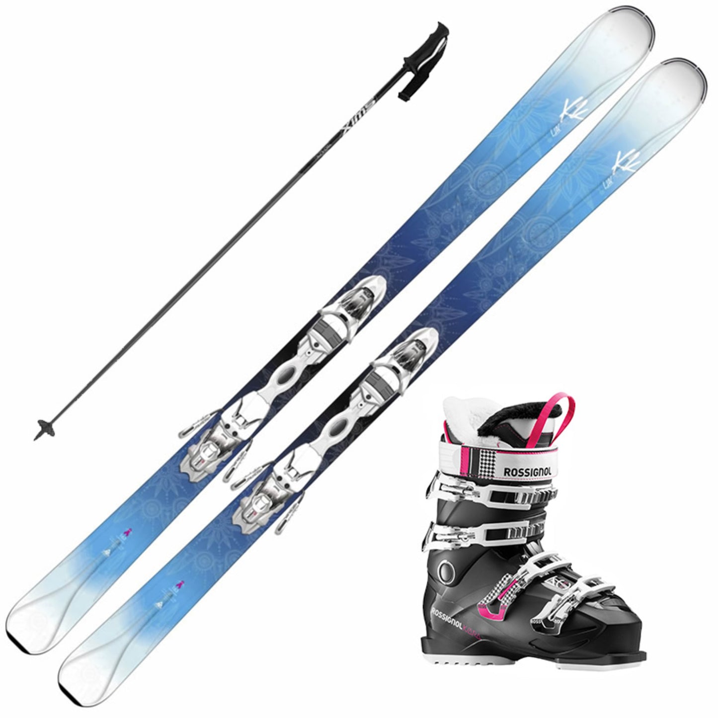 2016 K2 Luv 75 Skis w/ Bindings, Rossignol Kiara 60 Boots and Poles