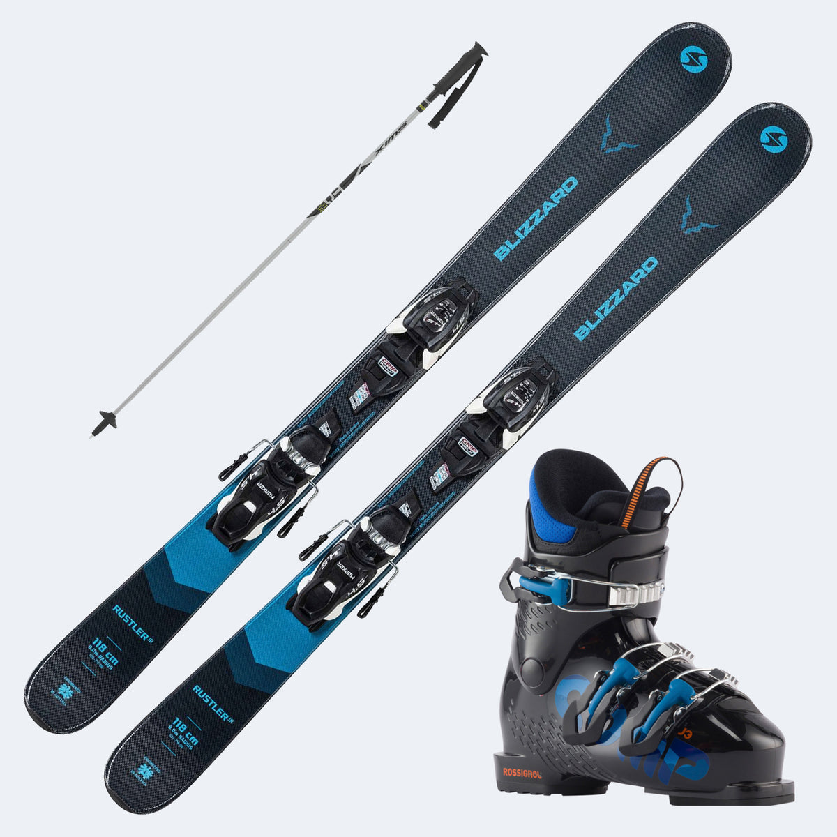 2021 Blizzard Rustler Twin Junior Skis with  Comp J Boots and Poles