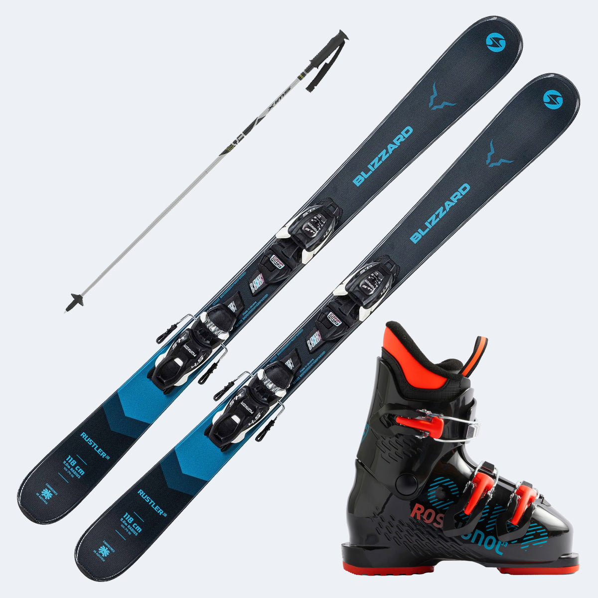 2021 Blizzard Rustler Twin Junior Skis with  Comp J Boots and Poles
