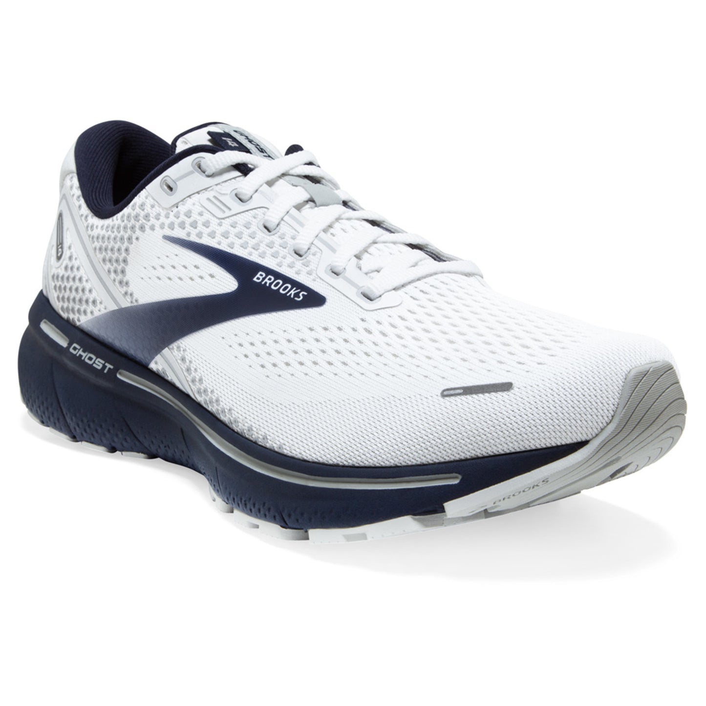2023 Brooks Ghost 14 Men's Shoe - WHITE GREY NAVY - 9