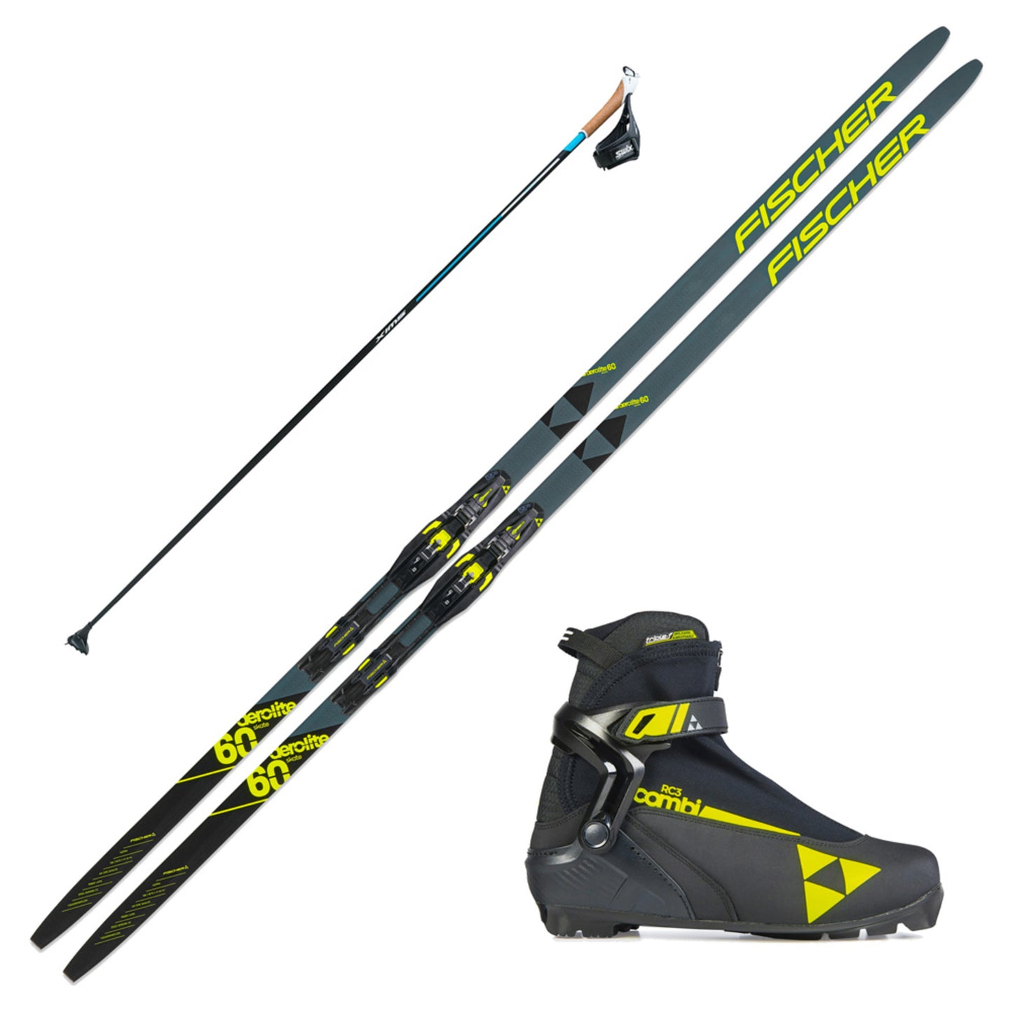 2023 Fischer Aerolite Skate 60 Skis w/ Fischer RC3 Combi Boots and Skate Poles