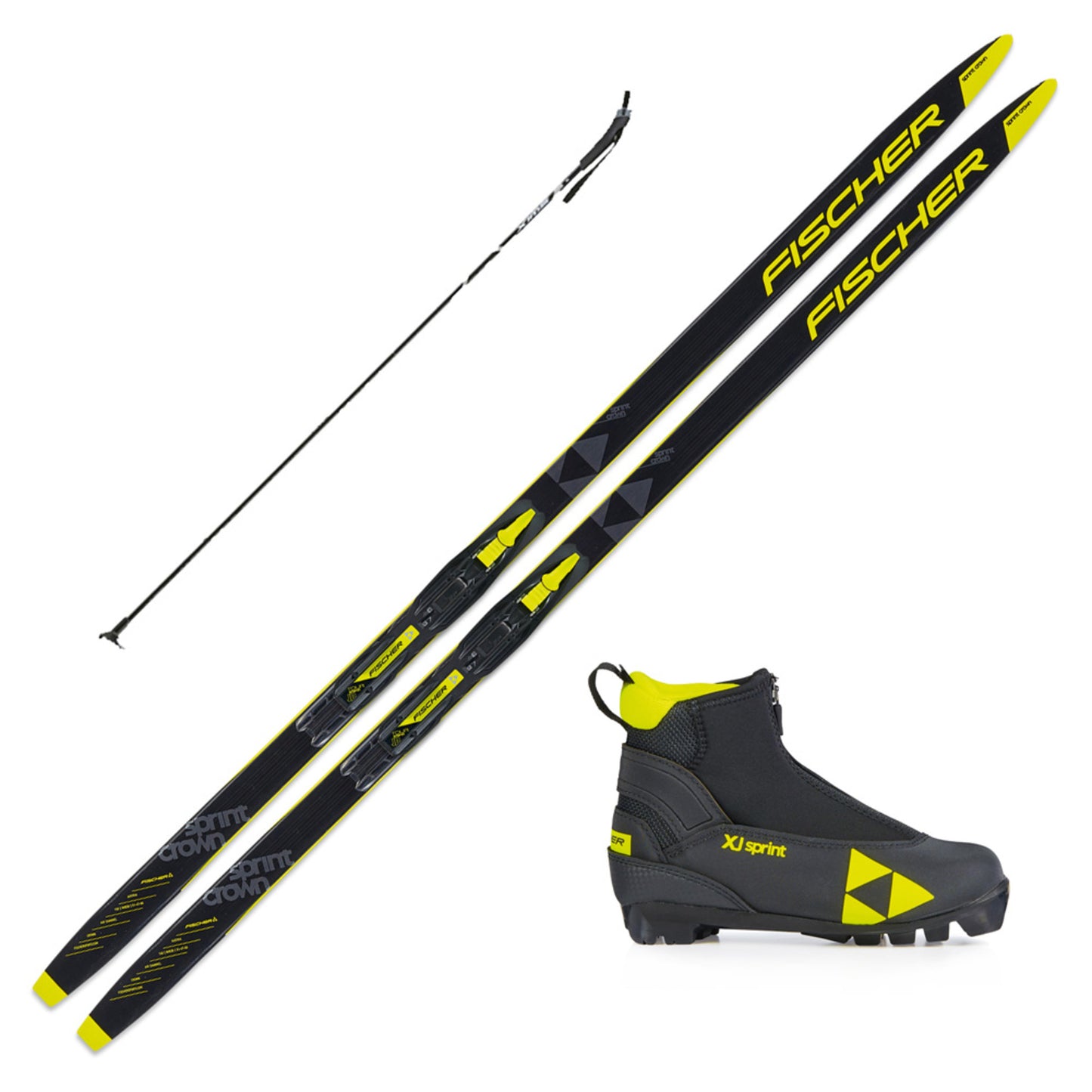 2023 Fischer Junior Sprint Crown XC Skis w/ Fischer XJ Sprint Boot and Poles