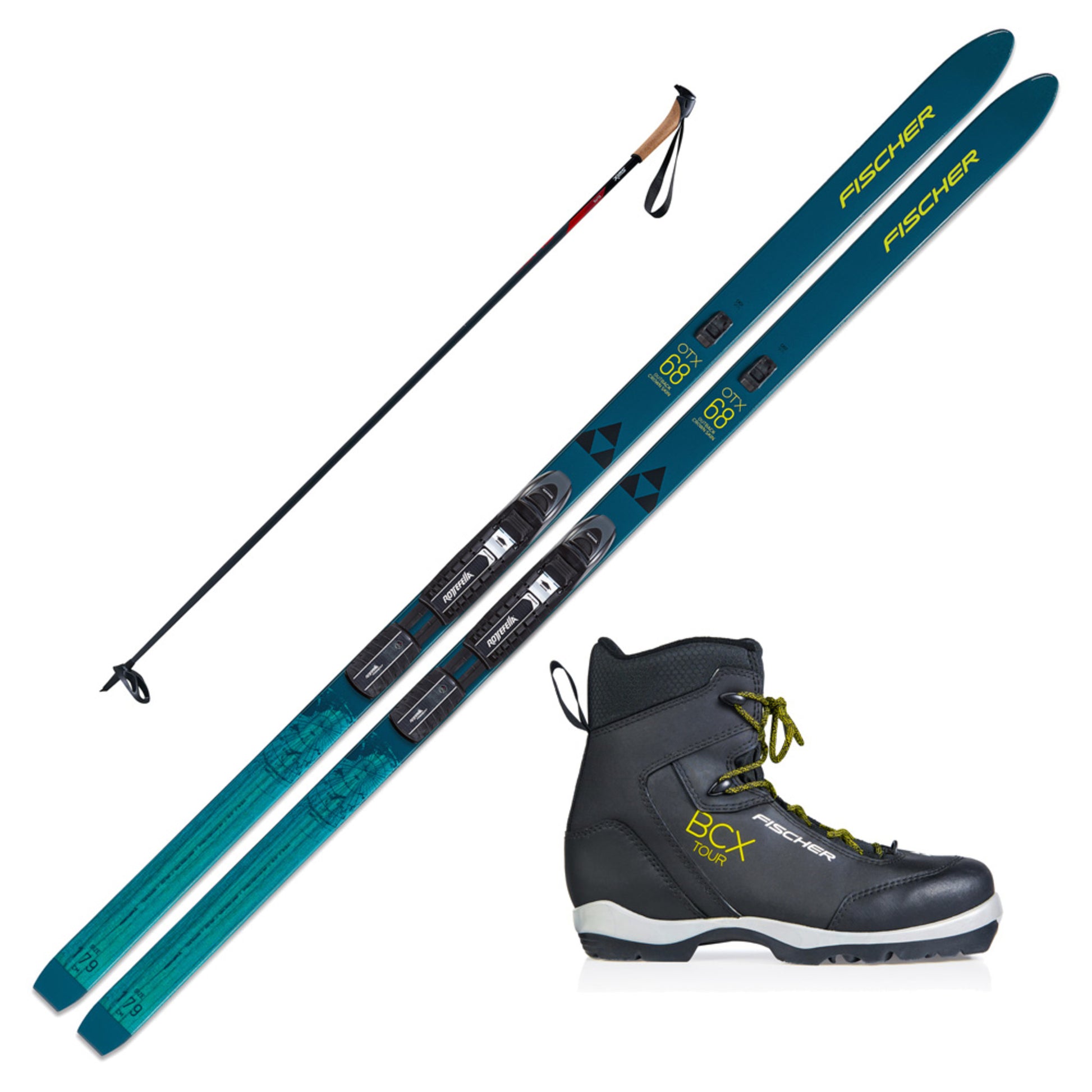 2023 Fischer Outback 68 Crown Ez-Skin XC Skis w/ Fischer BCX Tour Boots & Poles