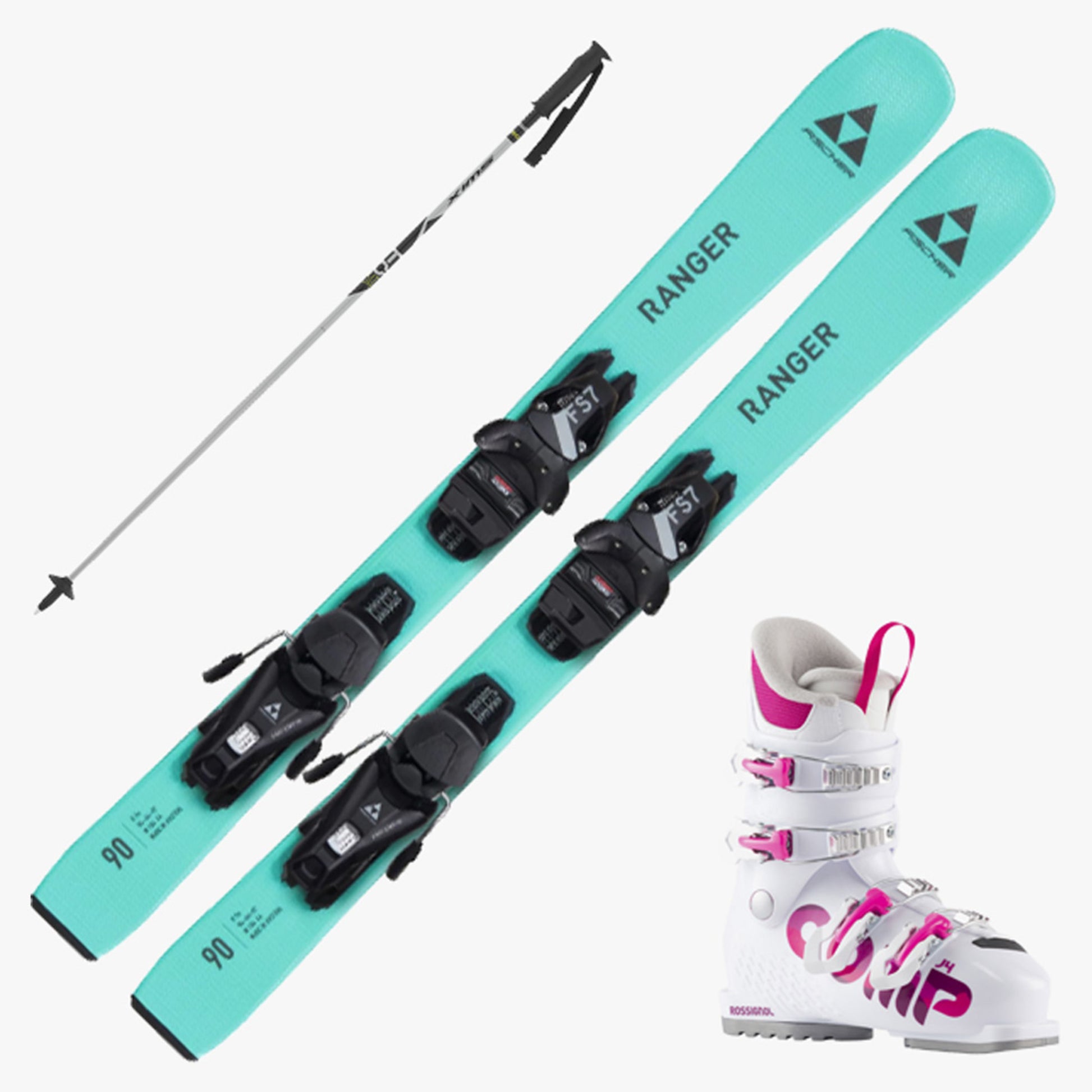 2024 Fischer Ranger Jr. Skis w/ Rossignol Comp J Girl Boots and Poles