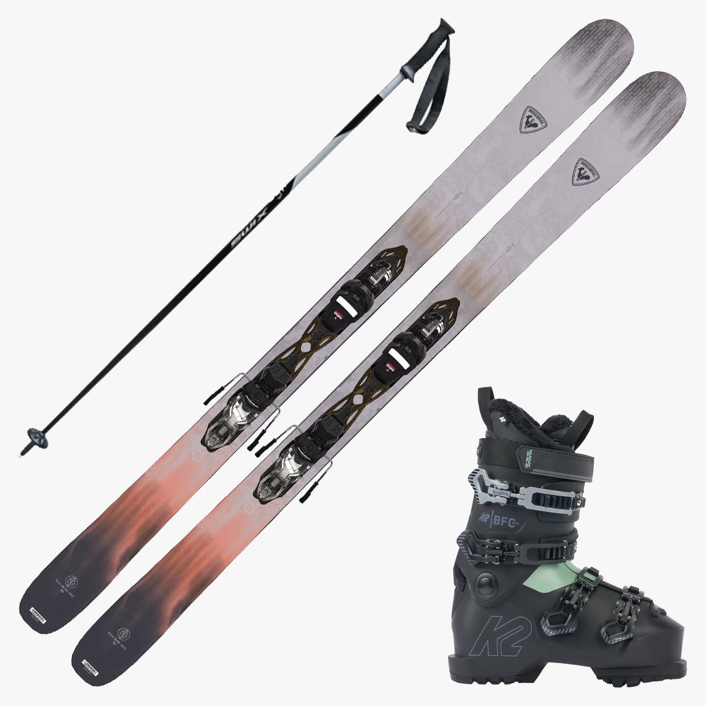 2024 Rossignol Rallybird 90 Pro Skis w/ K2 BFC 75W Boots and Poles