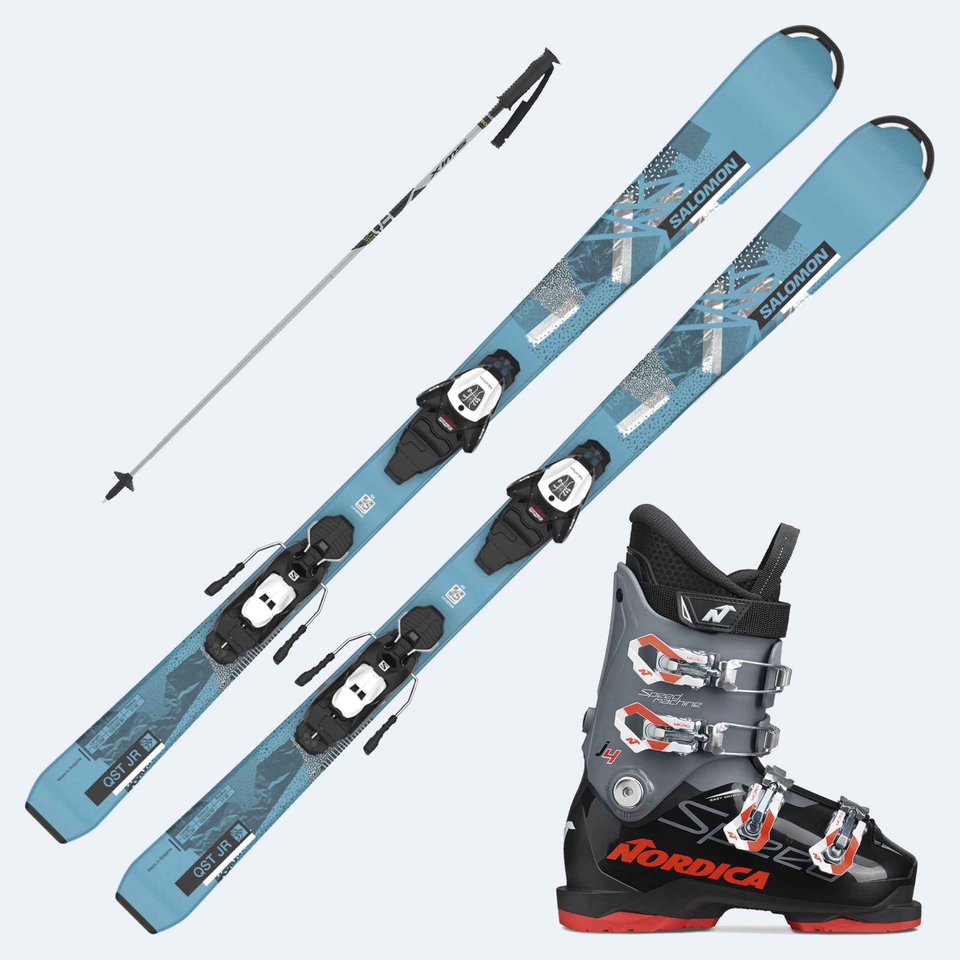 2023 Salomon QST Jr Junior Skis with  SpeedMachine J Boots and Poles