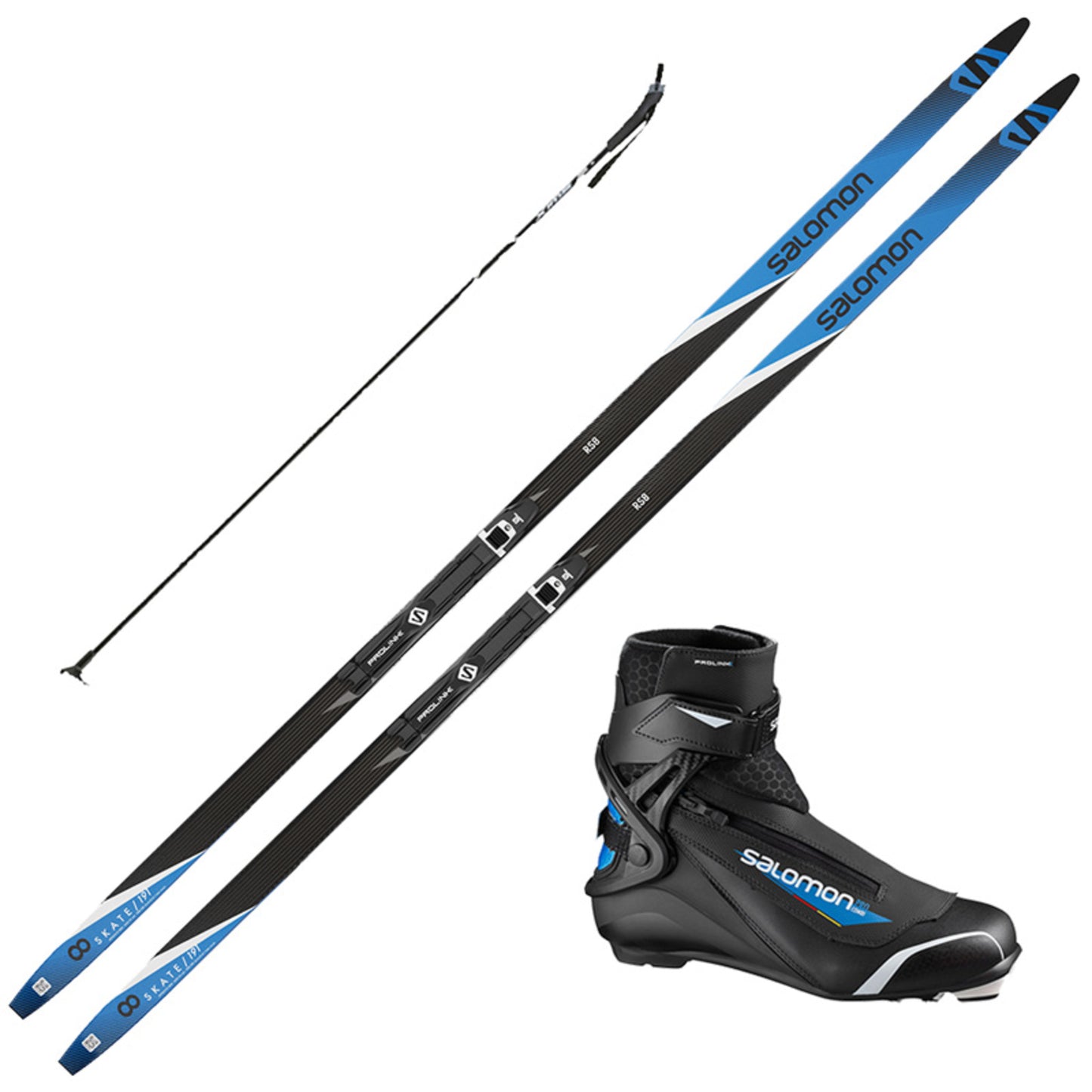 2023 Salomon RS 8 Skate XC Skis w/ Salomon Pro Combi Prolink Boots and Poles