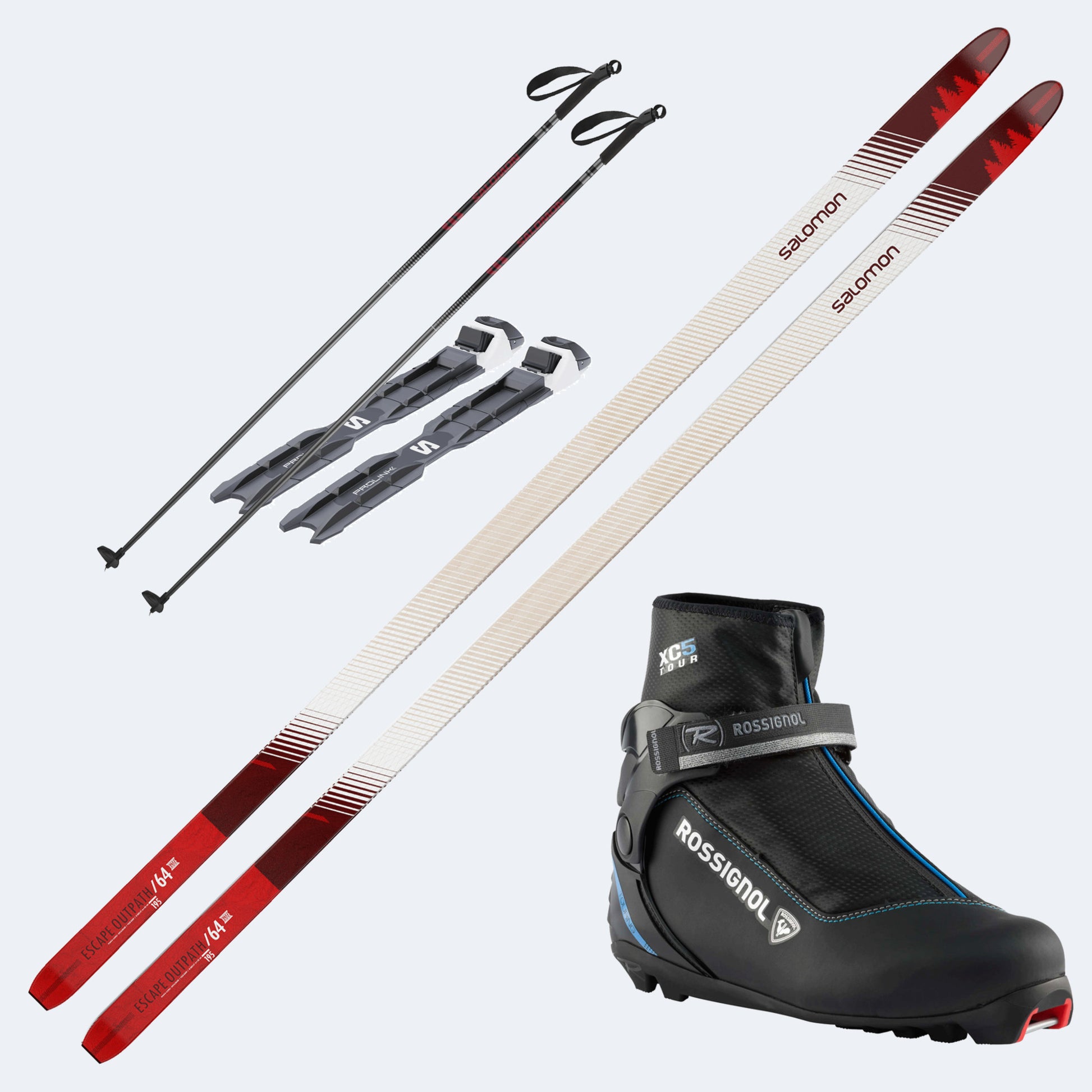 2023 Salomon Outback 64 Skis with Rossignol XC 5 Boots and Poles