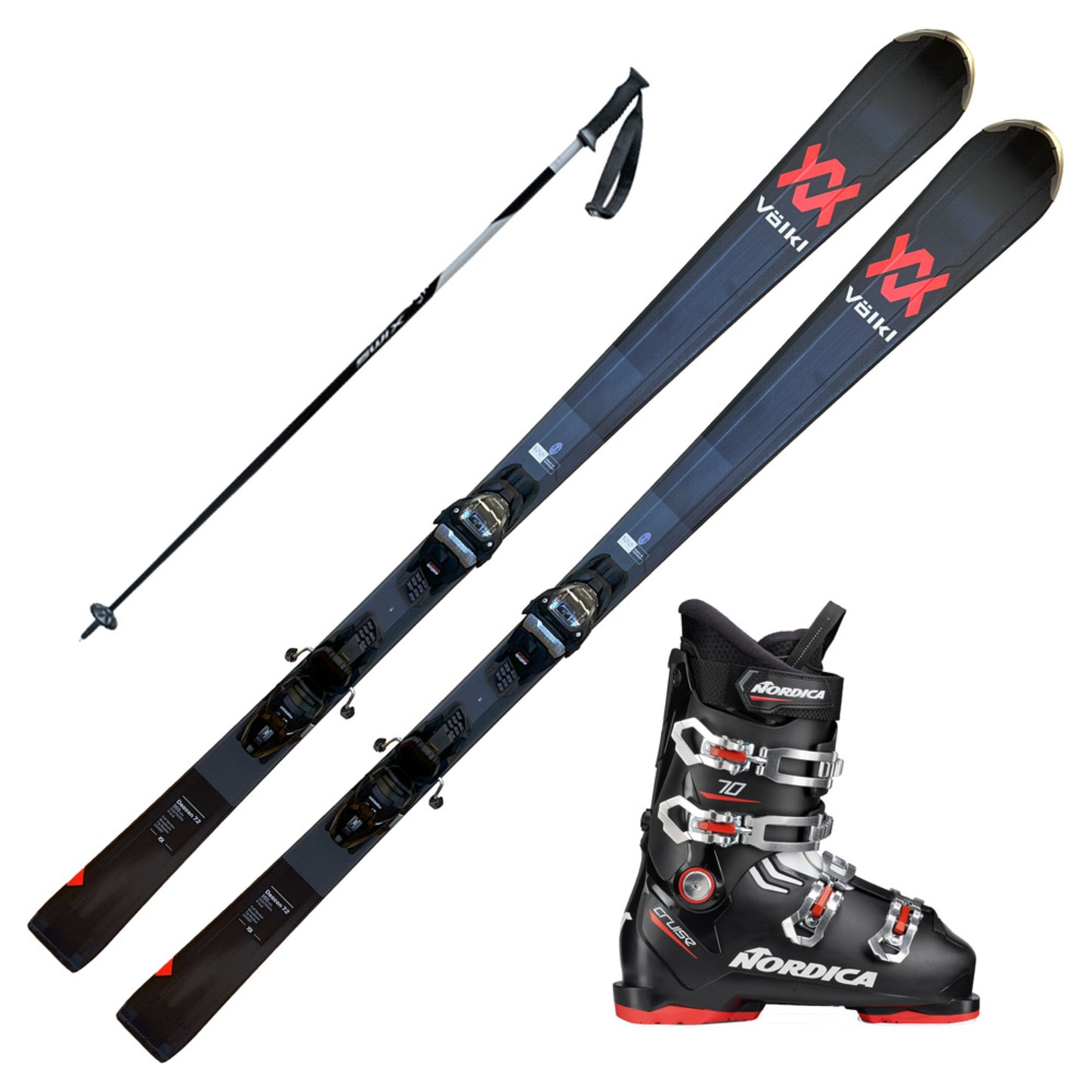 2023 Volkl Deacon 7.2 USA Skis w/ Nordica Cruise 70 Ski Boots and Poles