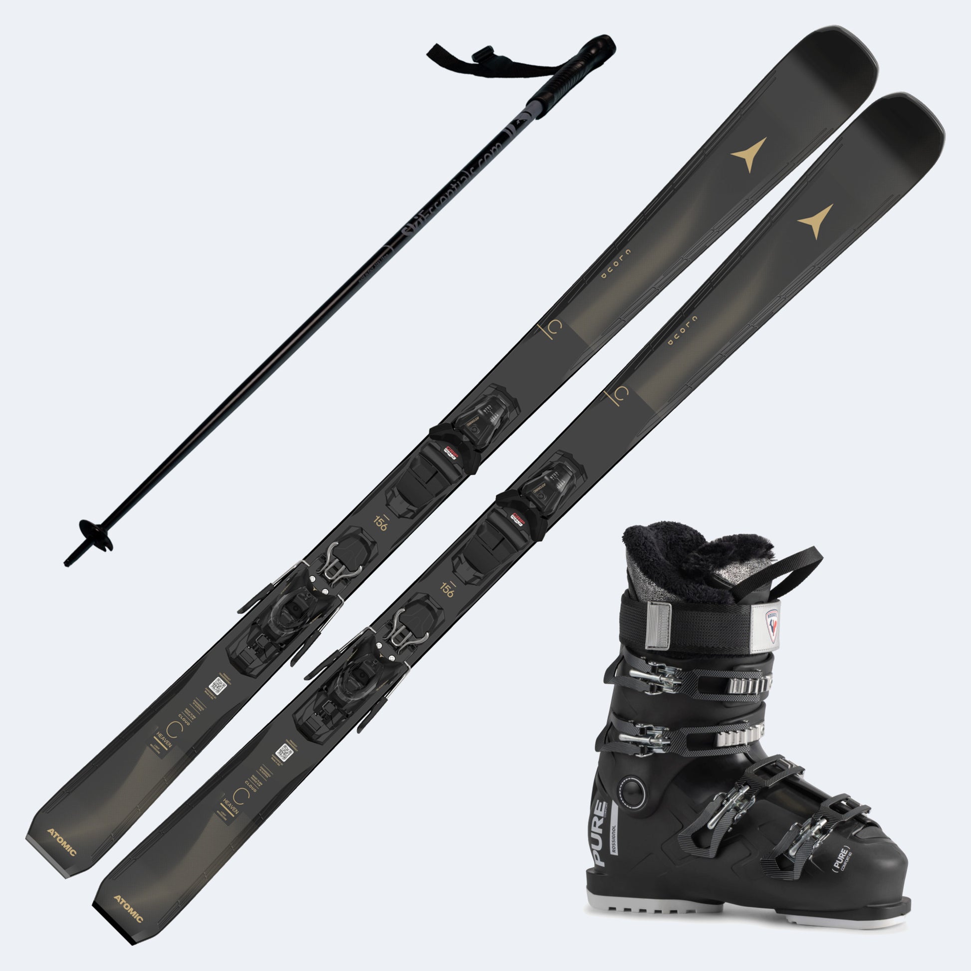 2024 Atomic Black Heaven Women's Skis with Rossignol Pure Comfort 60 Boots and Poles