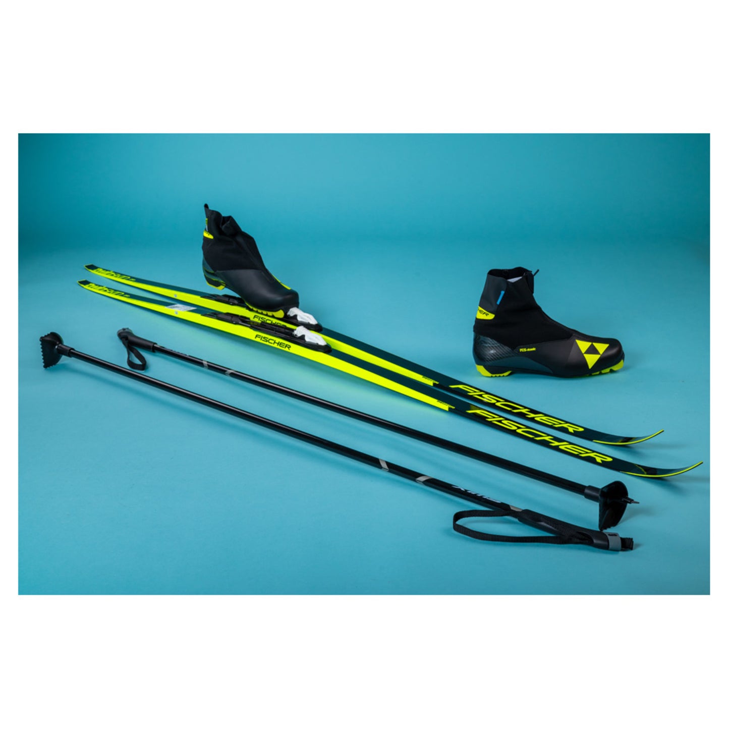 2025 Fischer Twin Pro Medium Skis with Fischer RCS Classic Boots and Poles