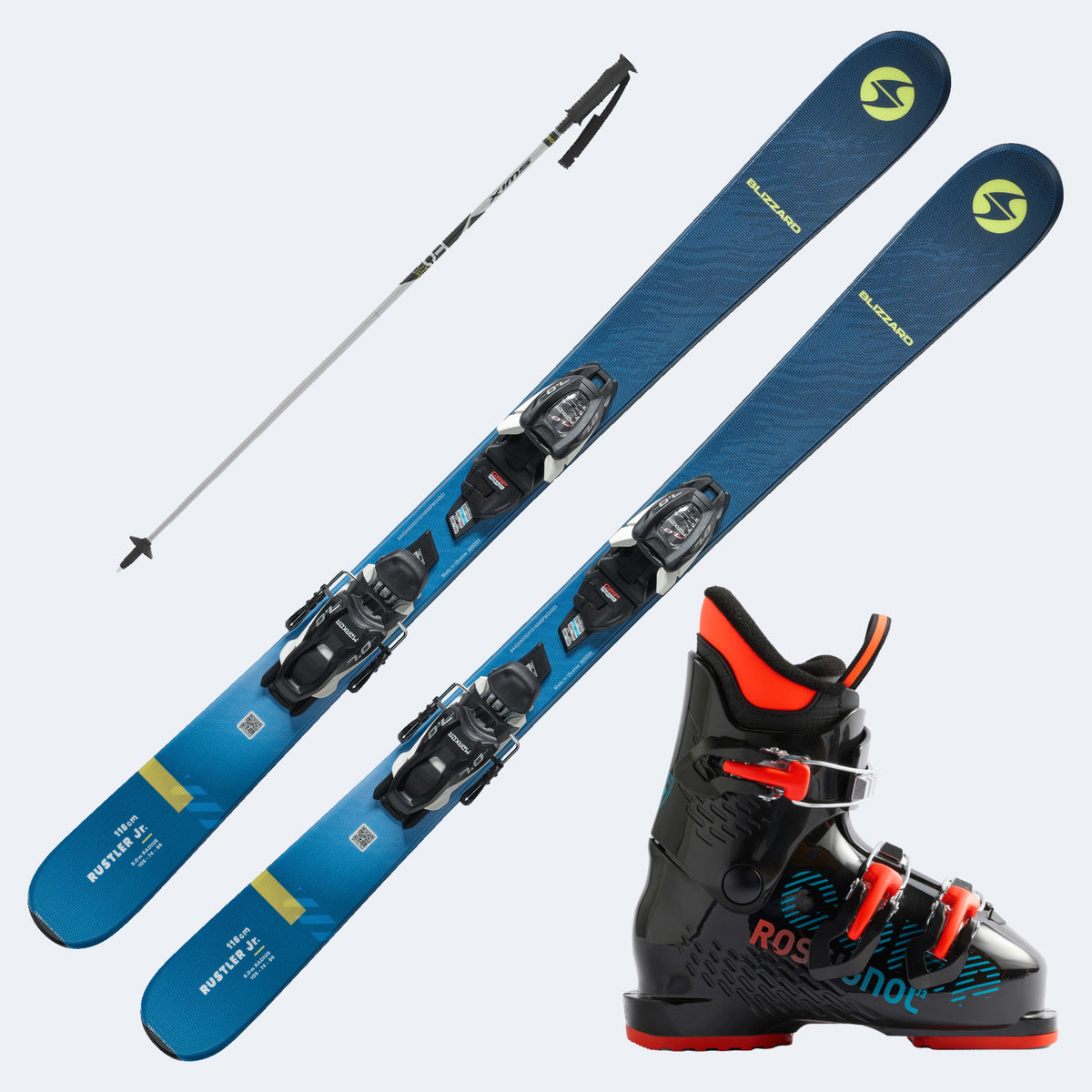 2025 Blizzard Rustler Twin Junior Skis with  Comp J Boots and Poles