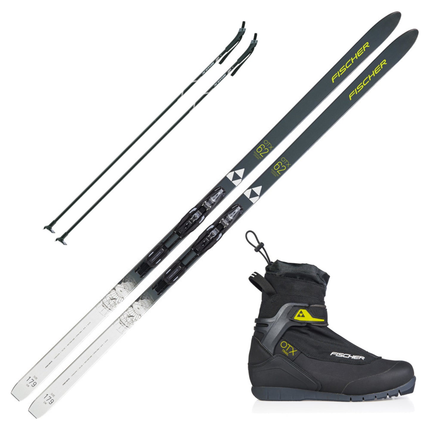 2025 Fischer Adventure 62 Crown Xtralite Skis with Fischer OTX Trail Boots and Poles