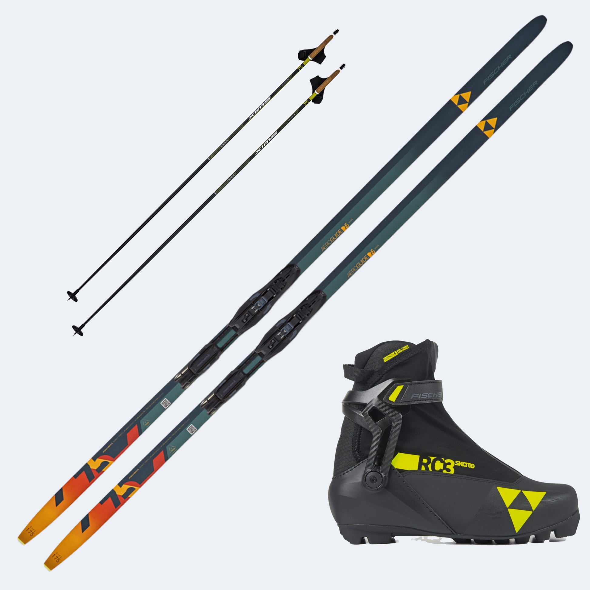 2026 Fischer Aeroguide Skate 75 Skis with Fischer  Boots and Poles