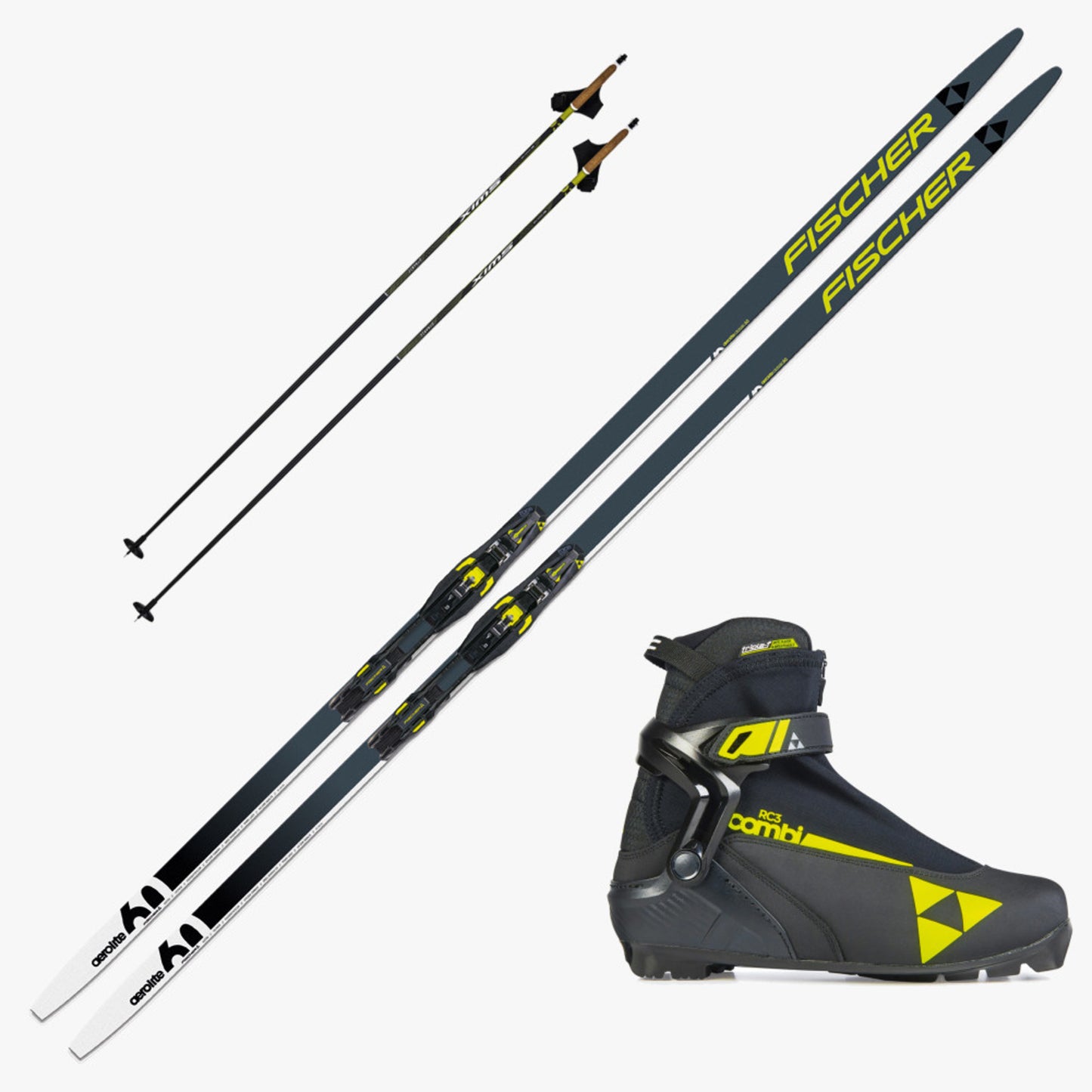 2025 Fischer Aerolite Classic 60 Skis with Fischer RC 3 Combi Boots and Poles