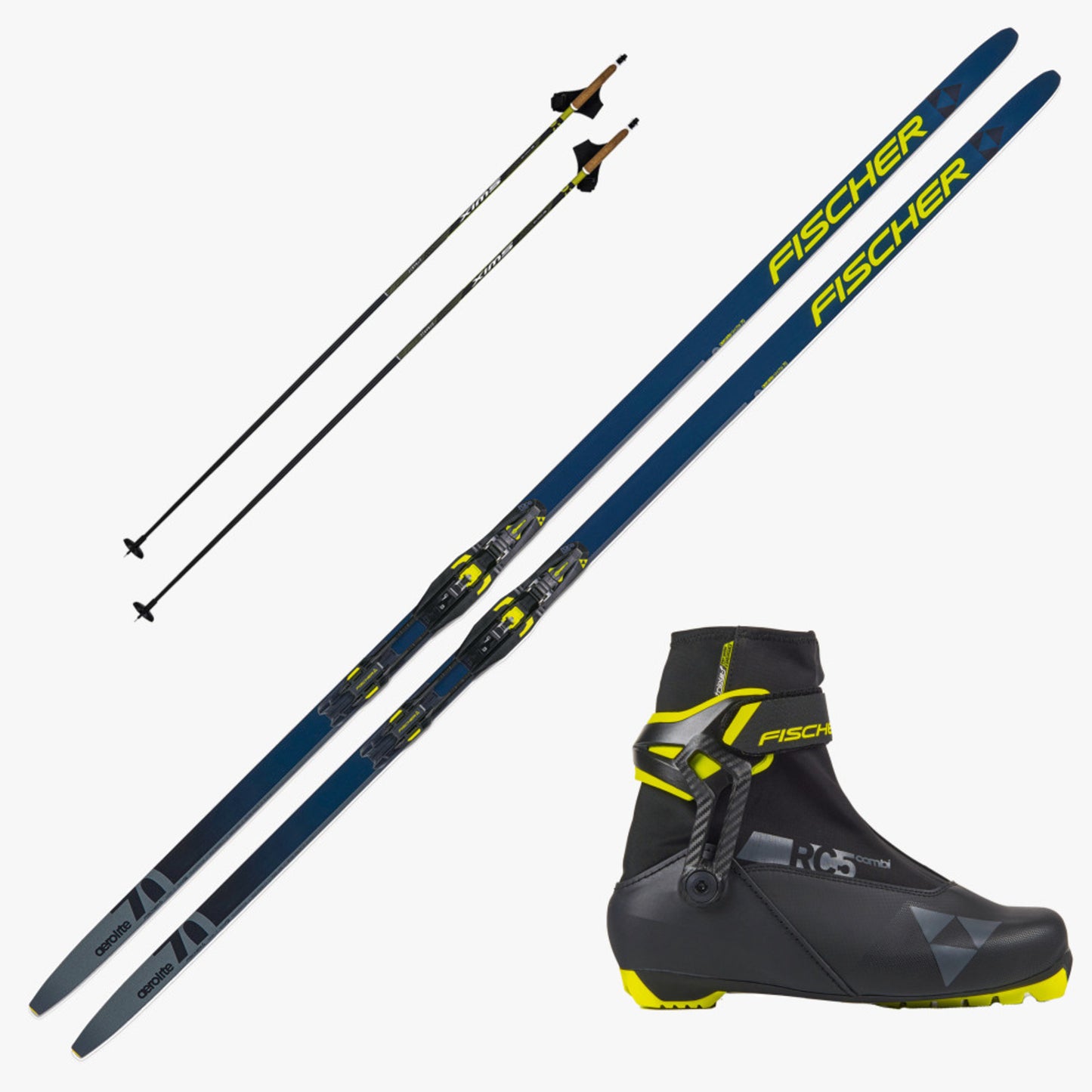 2025 Fischer Aerolite Skate 70 Skis with Fischer RC5 Combi Boots and Poles