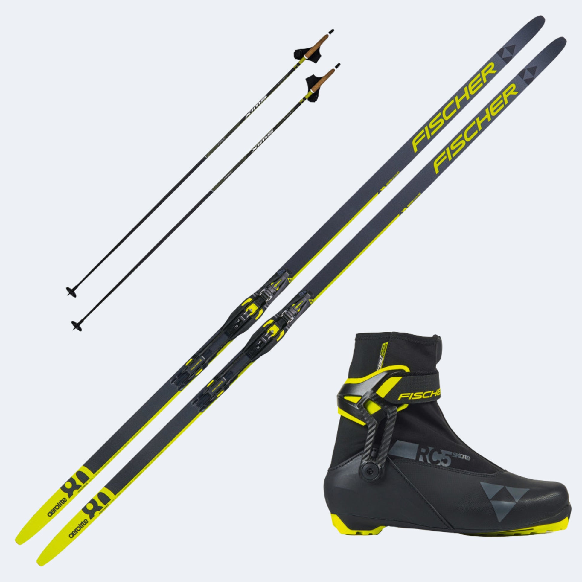 2025 Fischer Aerolite Skate 80 Skis with Fischer RC5 Skate Boots and Poles