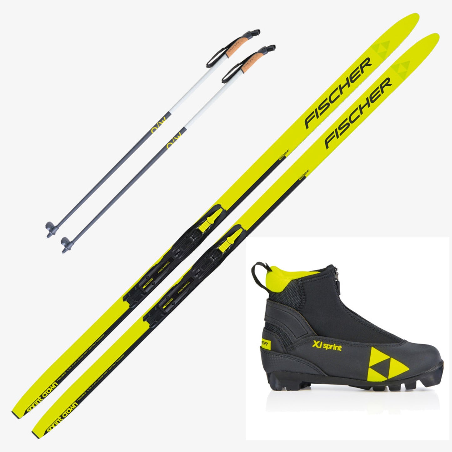 2025 Fischer Sprint Crow Junior Skis with Fischer XJ Sprint Junior Boots and Poles