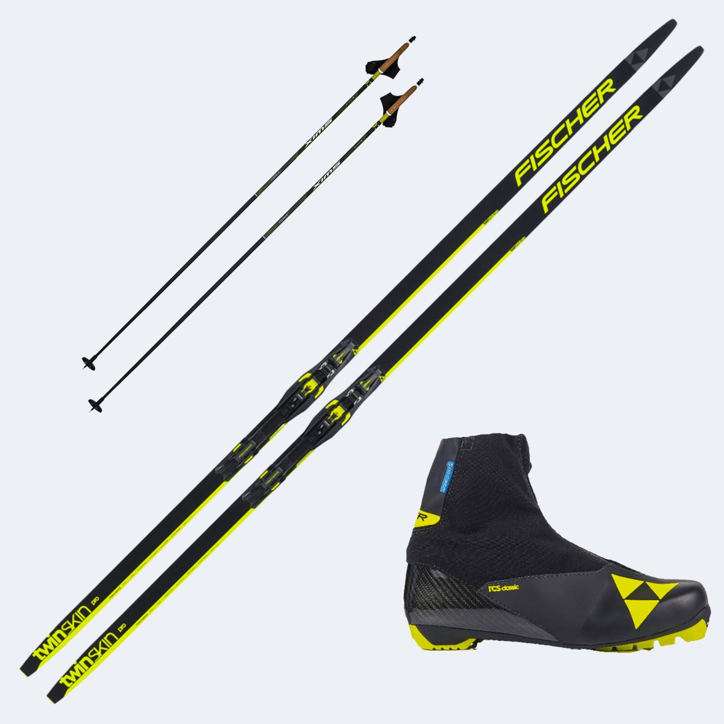 2026 Fischer Twin Pro Medium Skis with Fischer RCS Classic Boots and Poles