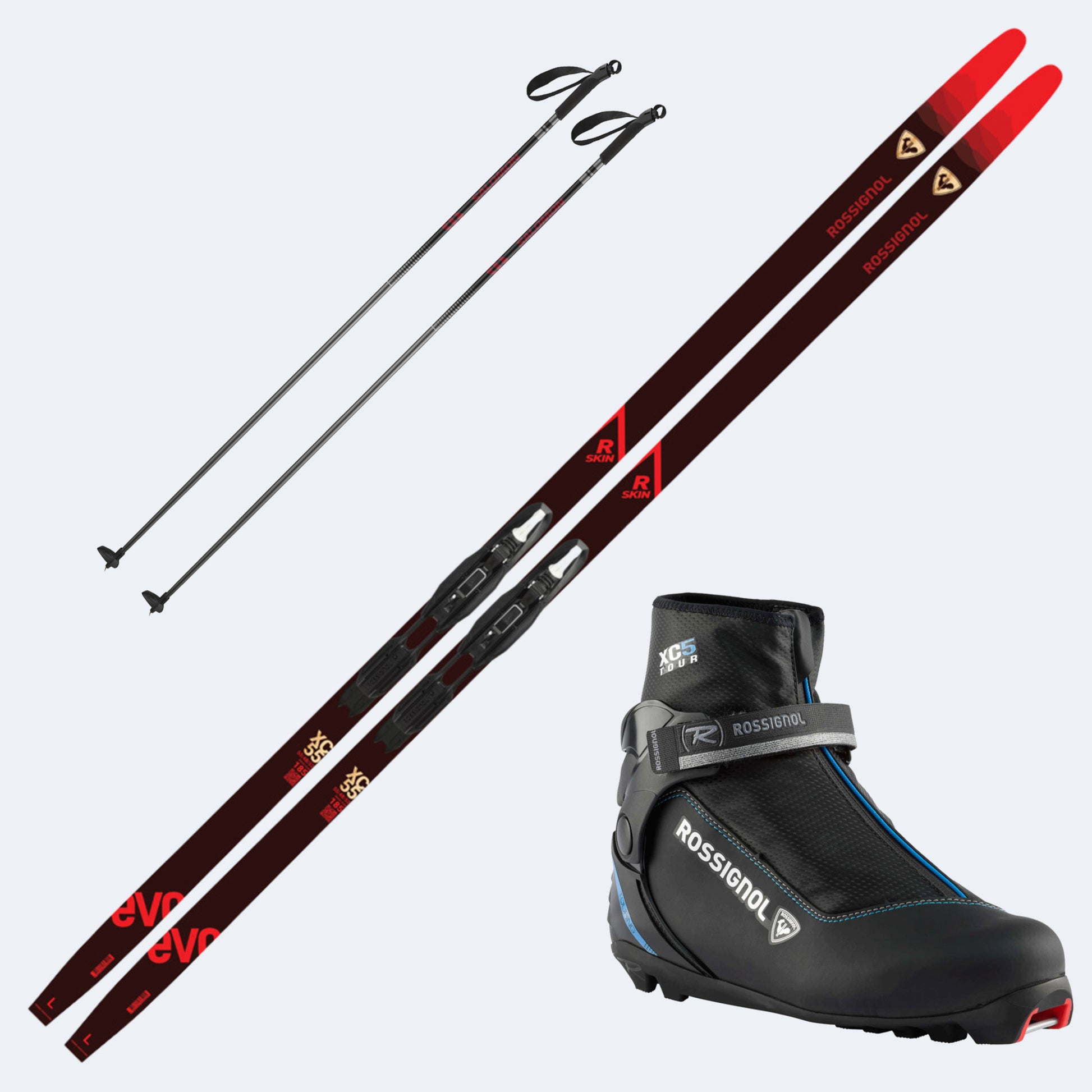 2026 Rossignol Evo XC 55 R-Skin Skis with Rossignol XC 5 Boots and Poles