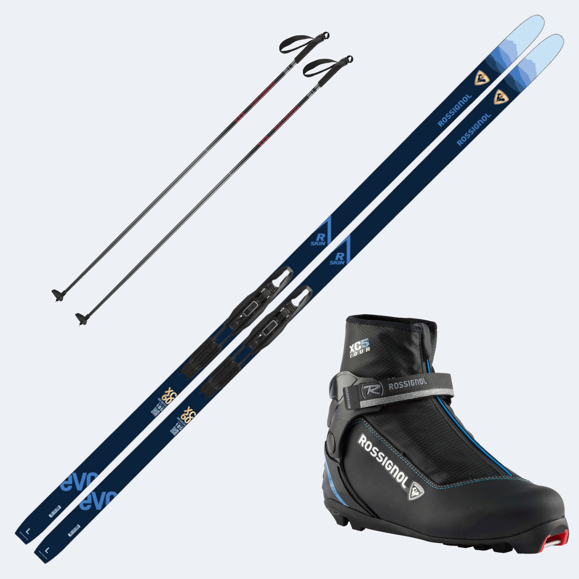 2026 Rossignol Evo XC 60 R-Skin Skis with Rossignol XC 5 Boots and Poles