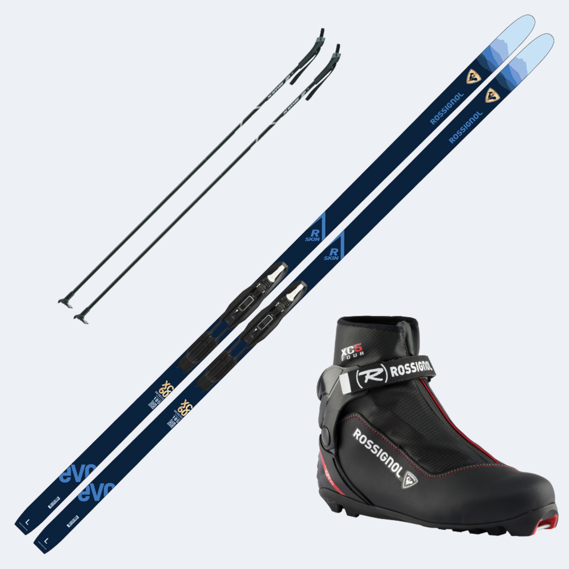 2025 Rossignol Evo XC 60 R-Skin Skis with Rossignol XC 5 Boots and Poles