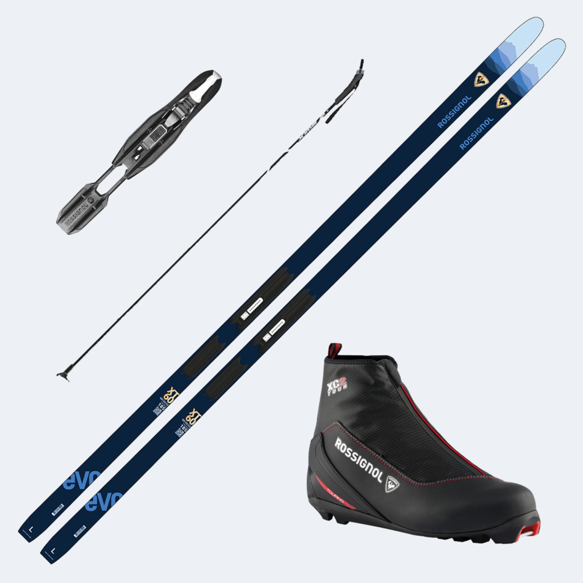 2025 Rossignol Evo XT 60 Positrack Skis with Rossignol XC 2 Boots and Poles
