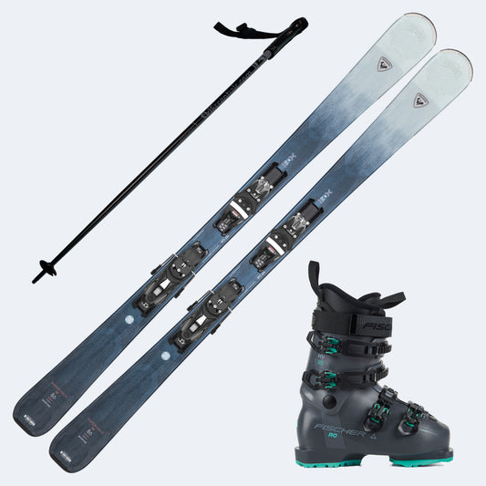 2025 Rossignol Experience 86 Basalt Women's Skis with Fischer RC 95W Boots and Poles