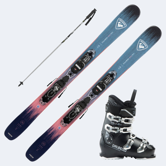 2026 Rossignol Rallybird Soul Pro Junior Skis with Dalbello Veloce Max 65 Boots and Poles