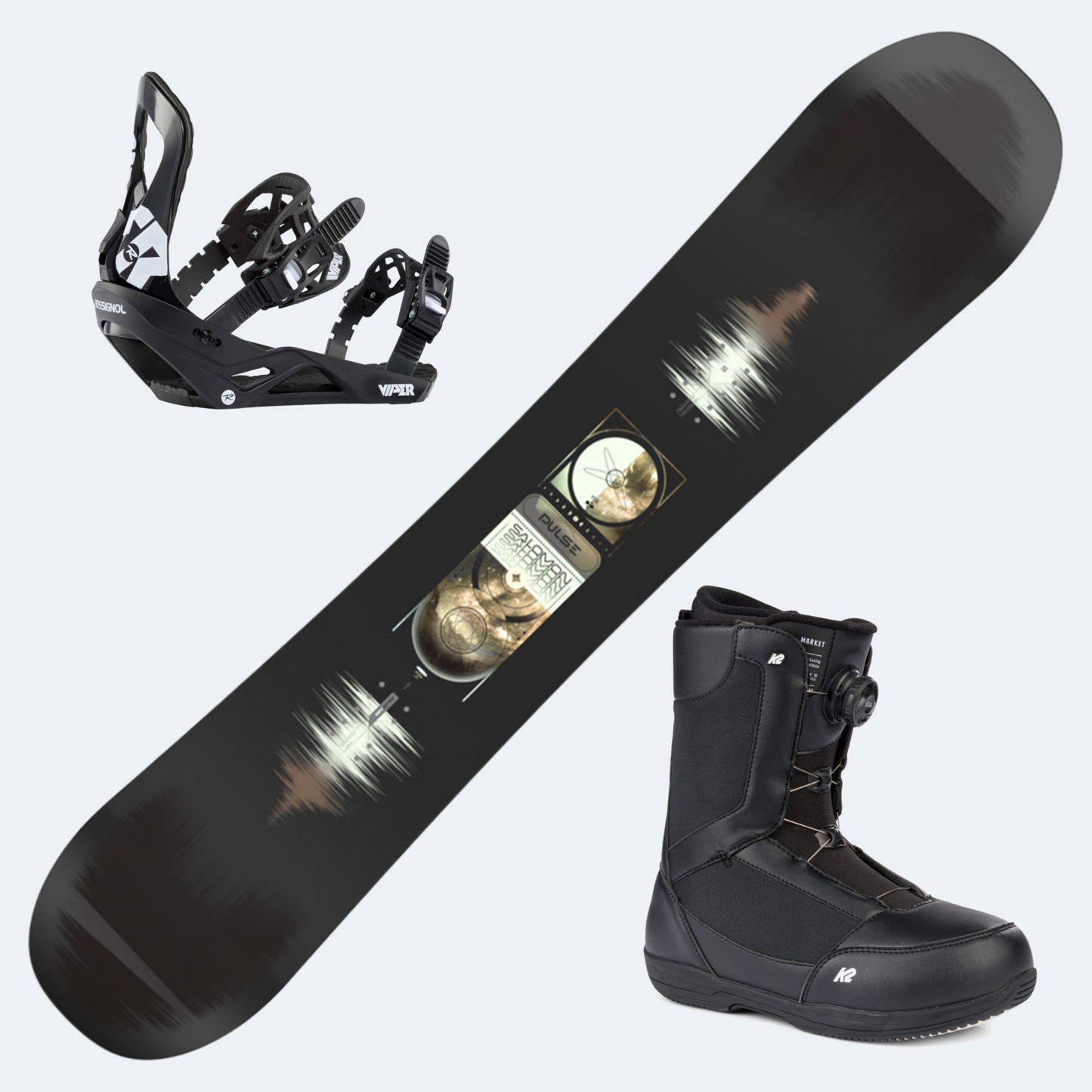2026 Salomon Pulse Snowboard with K2 Market Boots and Poles