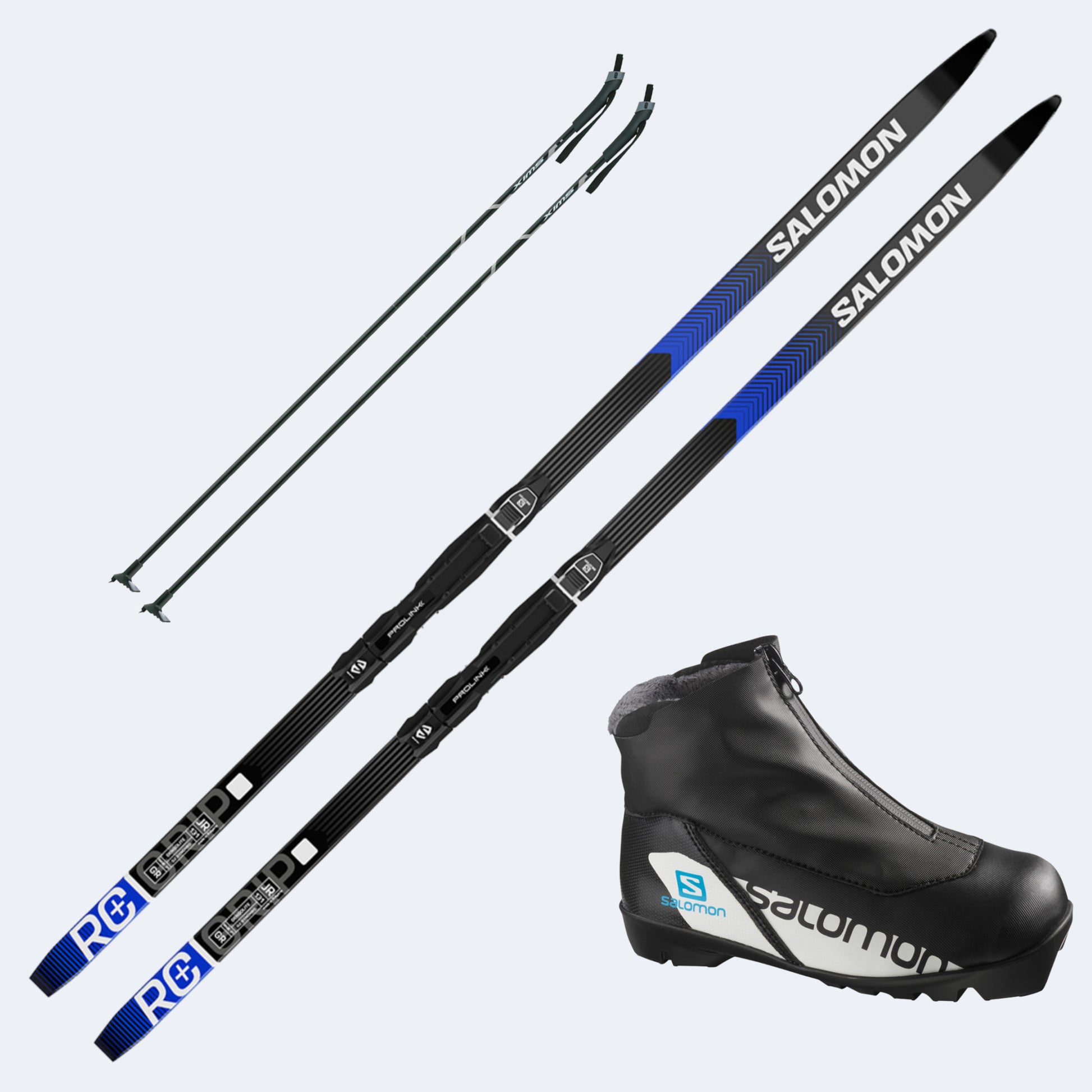 2026 Salomon RC+ Grip Junior Skis with Salomon RC Nocturne Prolink Boots and Poles